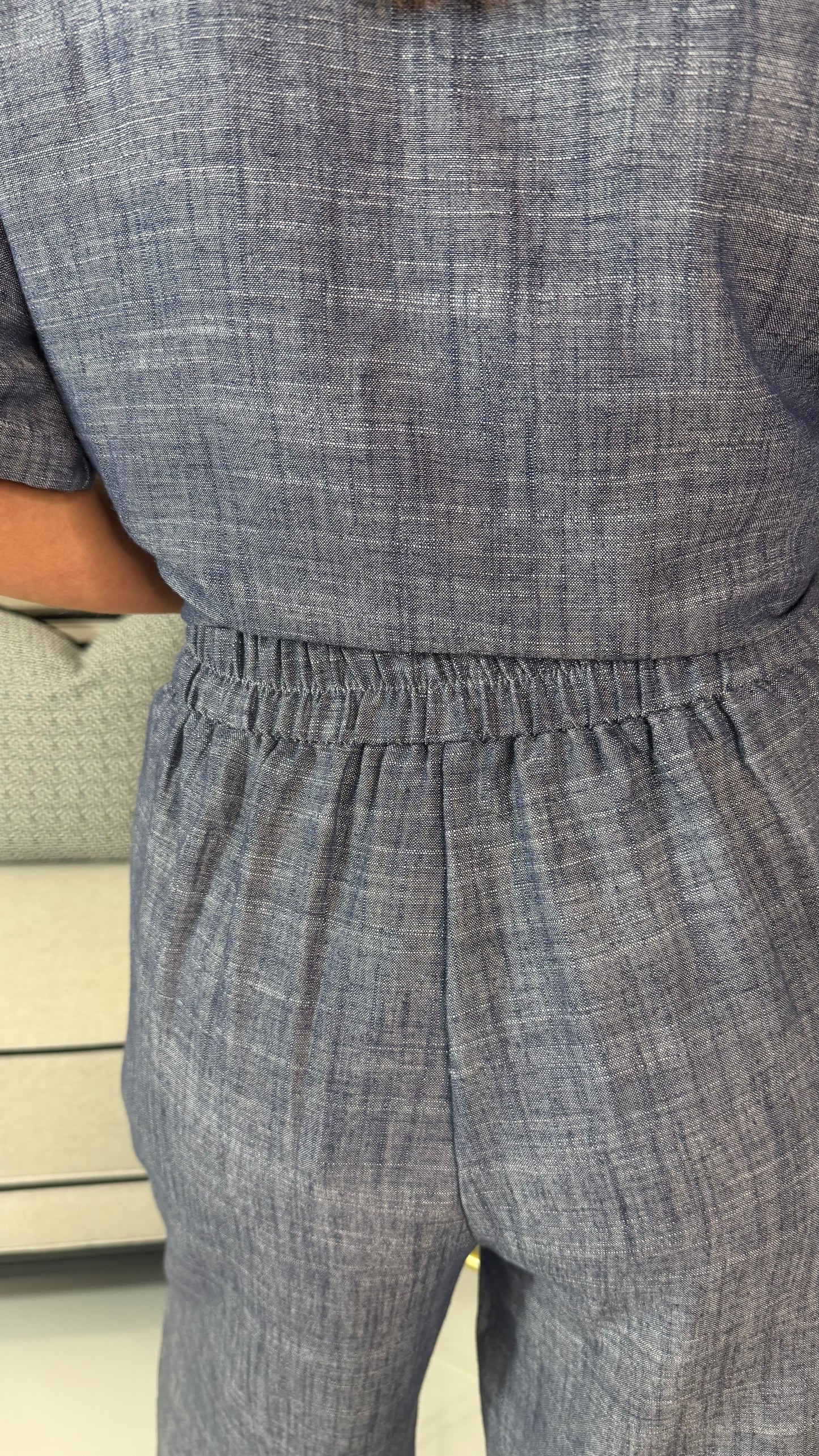Navy Linen-Blend Trousers