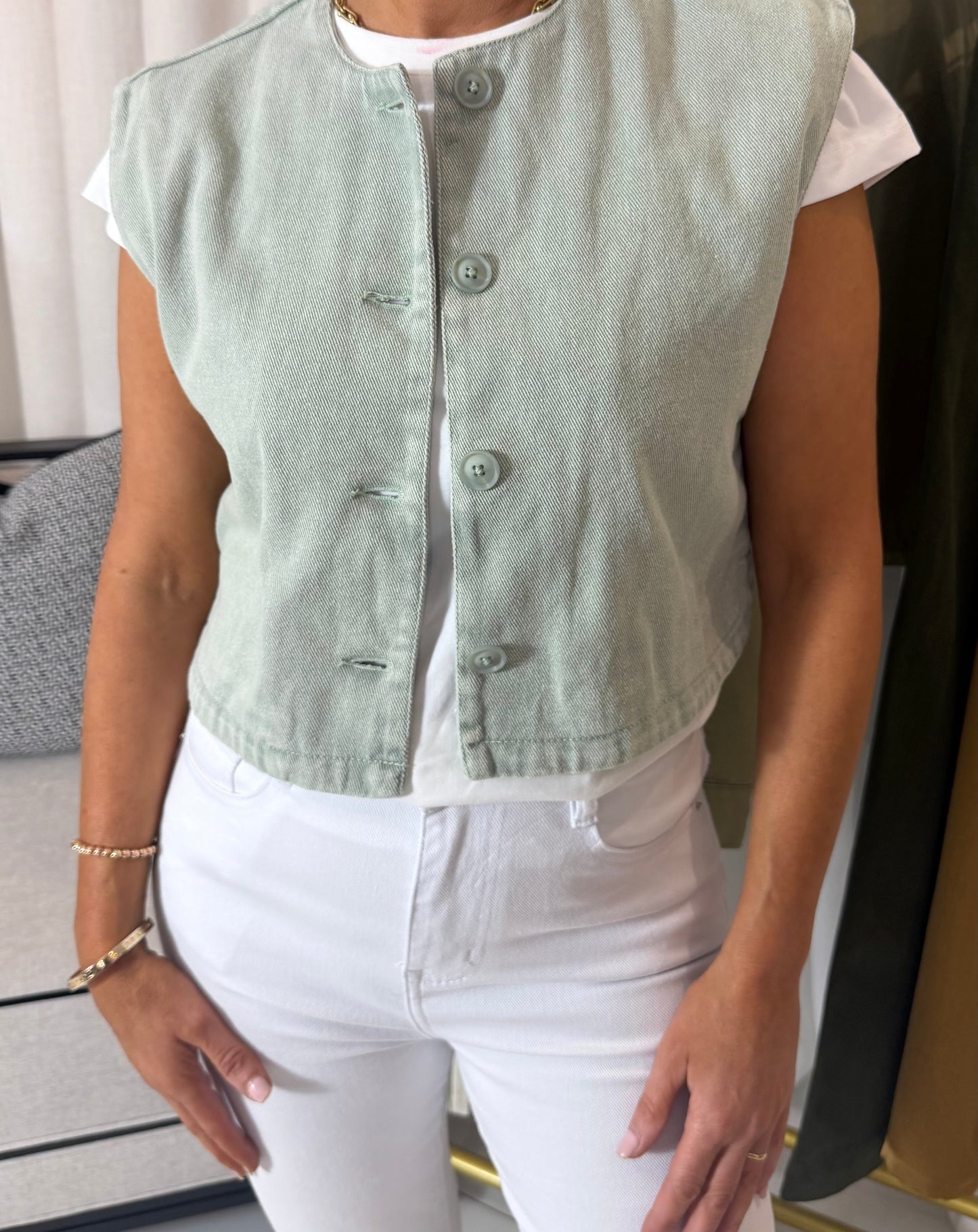 Green Denim Waistcoat