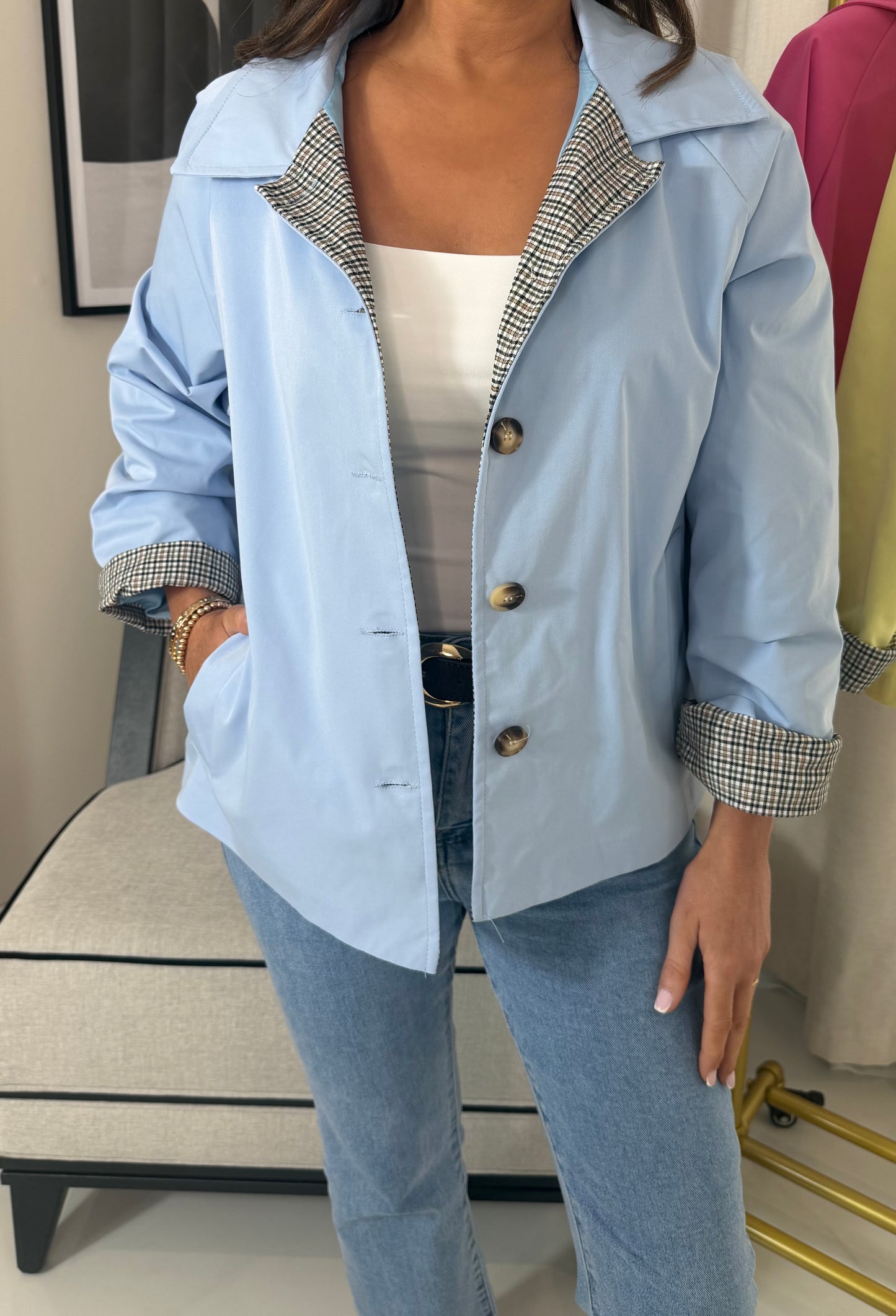 Baby Blue Short Trench Coat