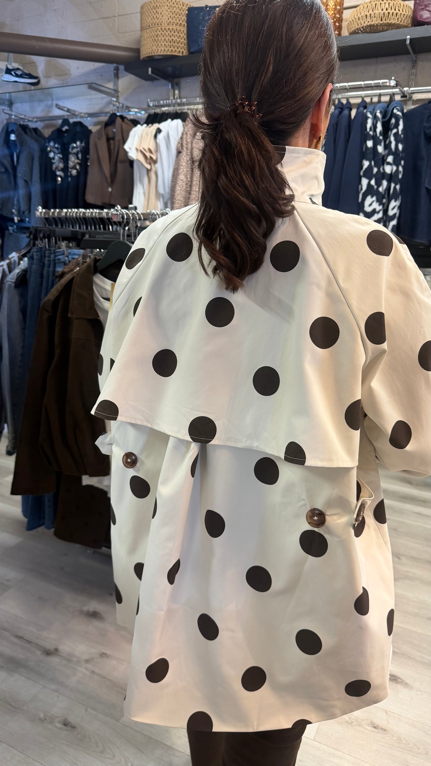 Cream & Brown Dipped Hem Jacket