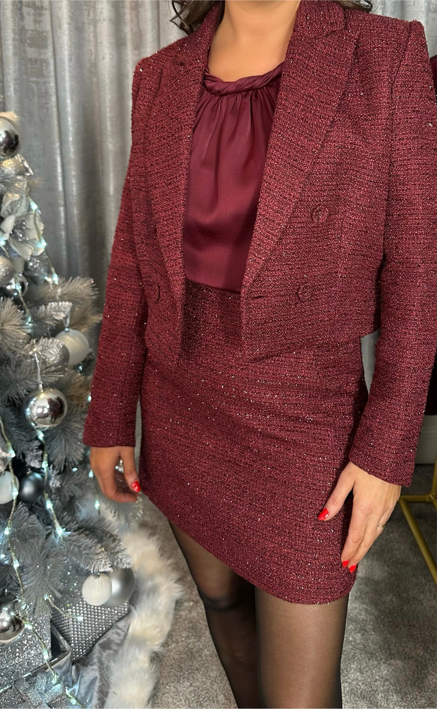 Burgundy Tweed Mini Skirt