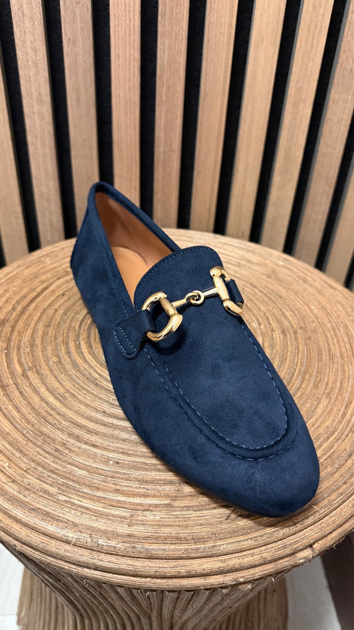 Navy Faux Suede Loafers with Horsebit