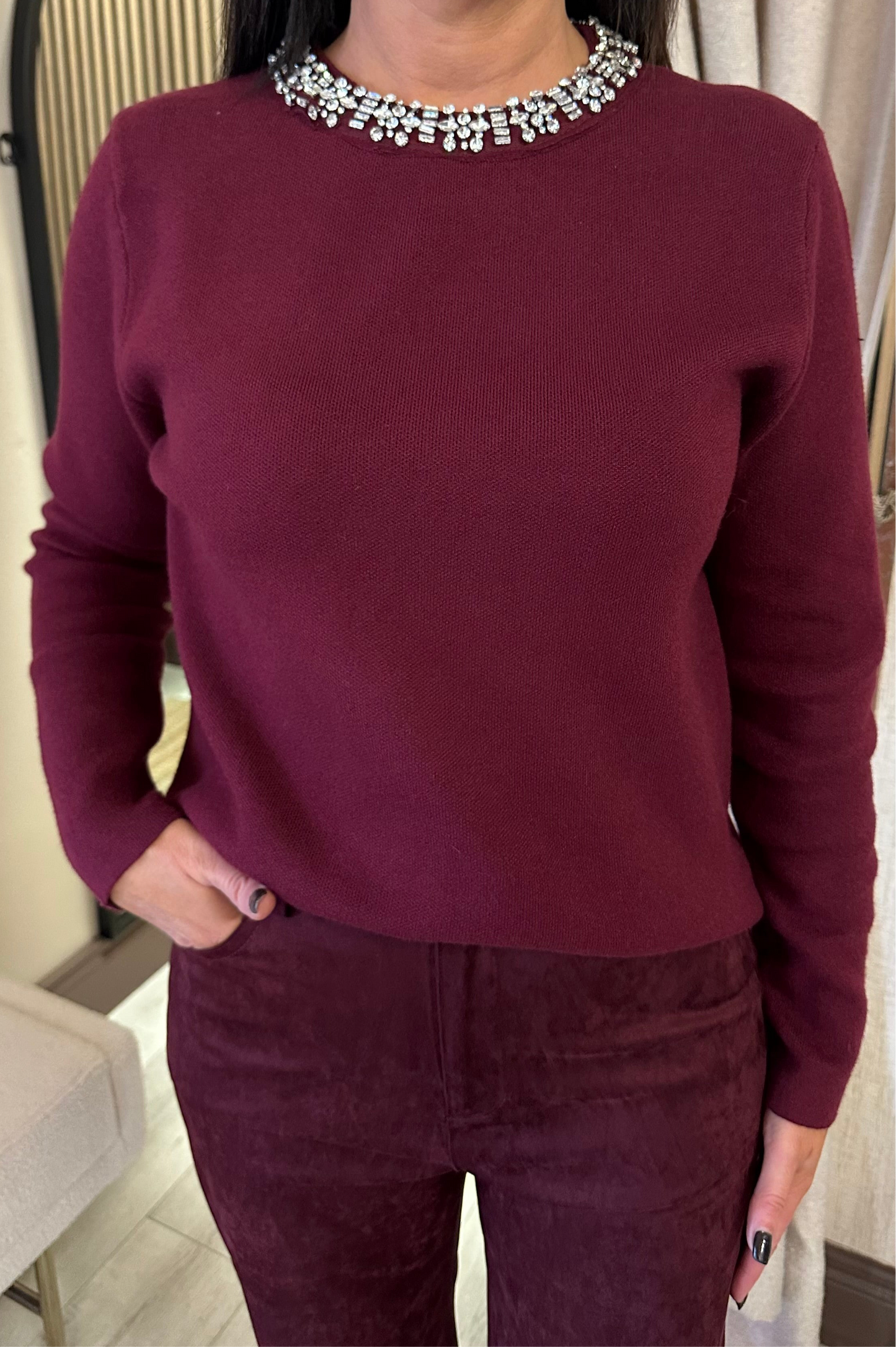 Wine Embellished Knit