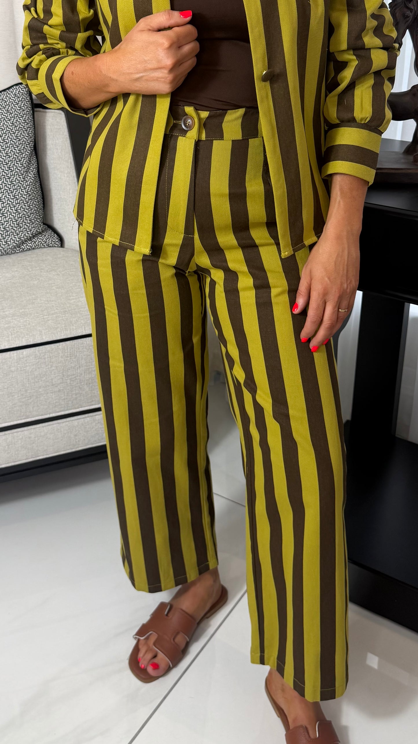 Pistachio & Chocolate Striped Cropped Trousers