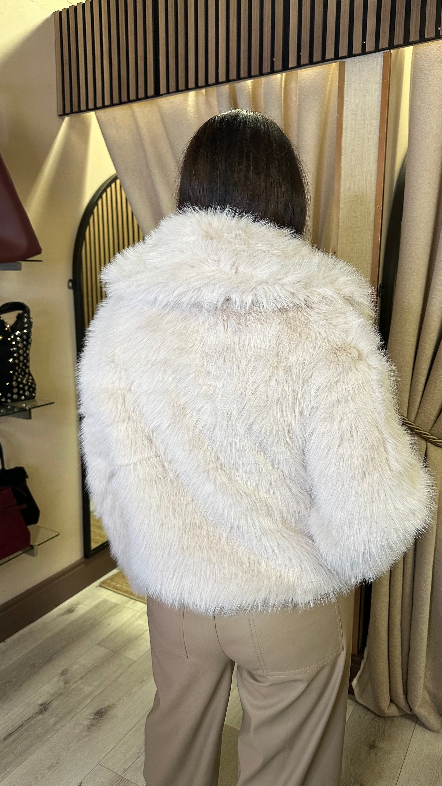 The Amora Beige Faux Fur Coat