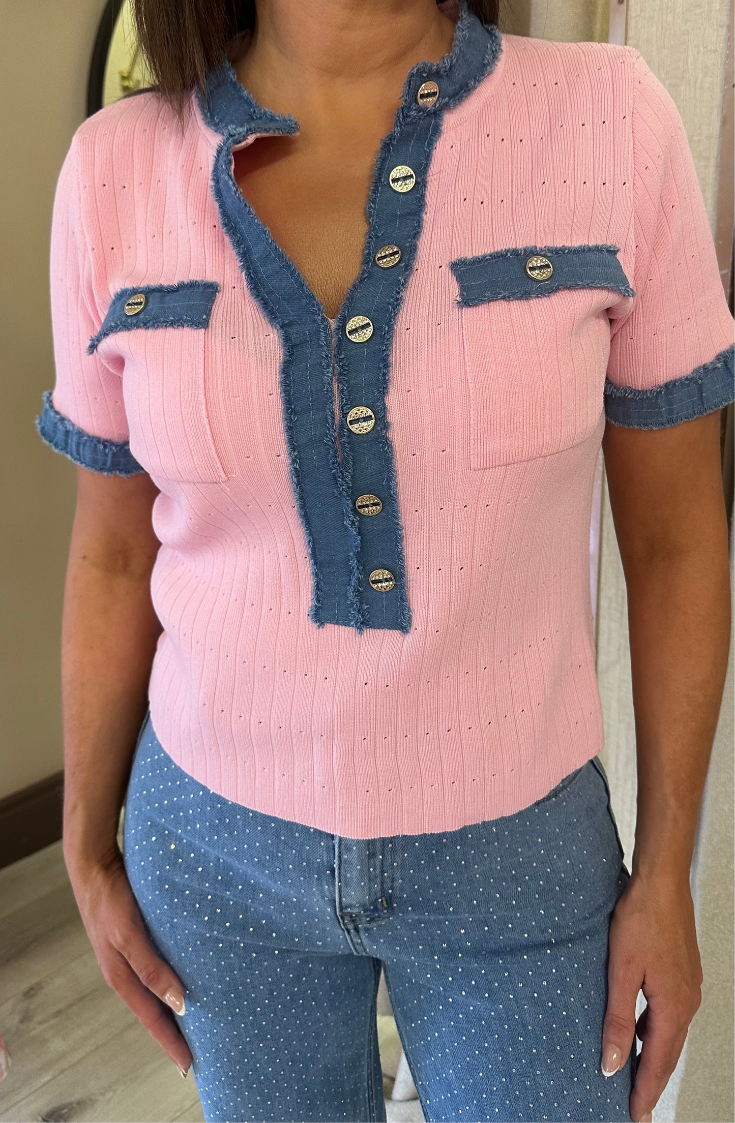 Pink & Denim Top