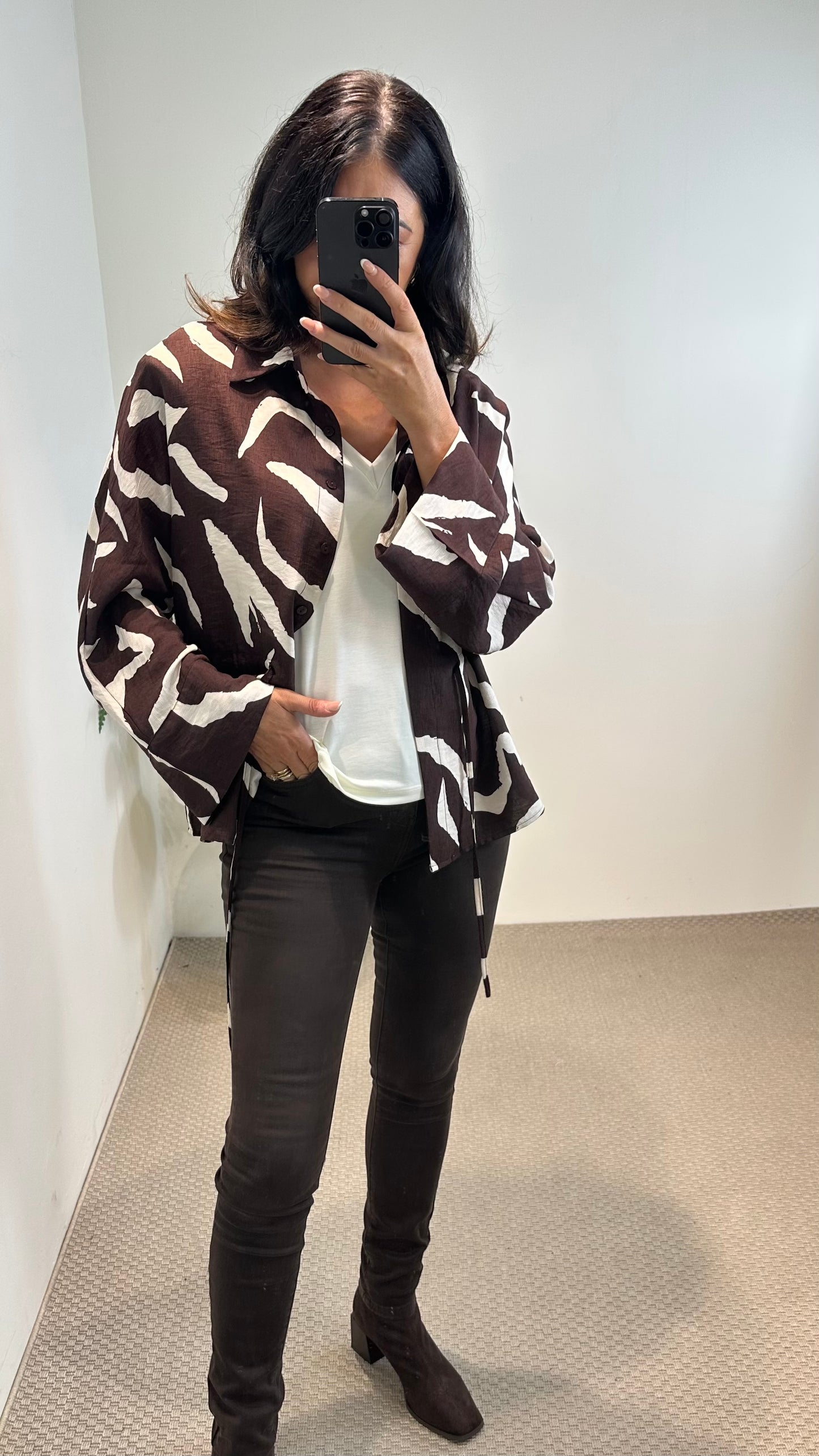 Brown & Cream Abstract Top