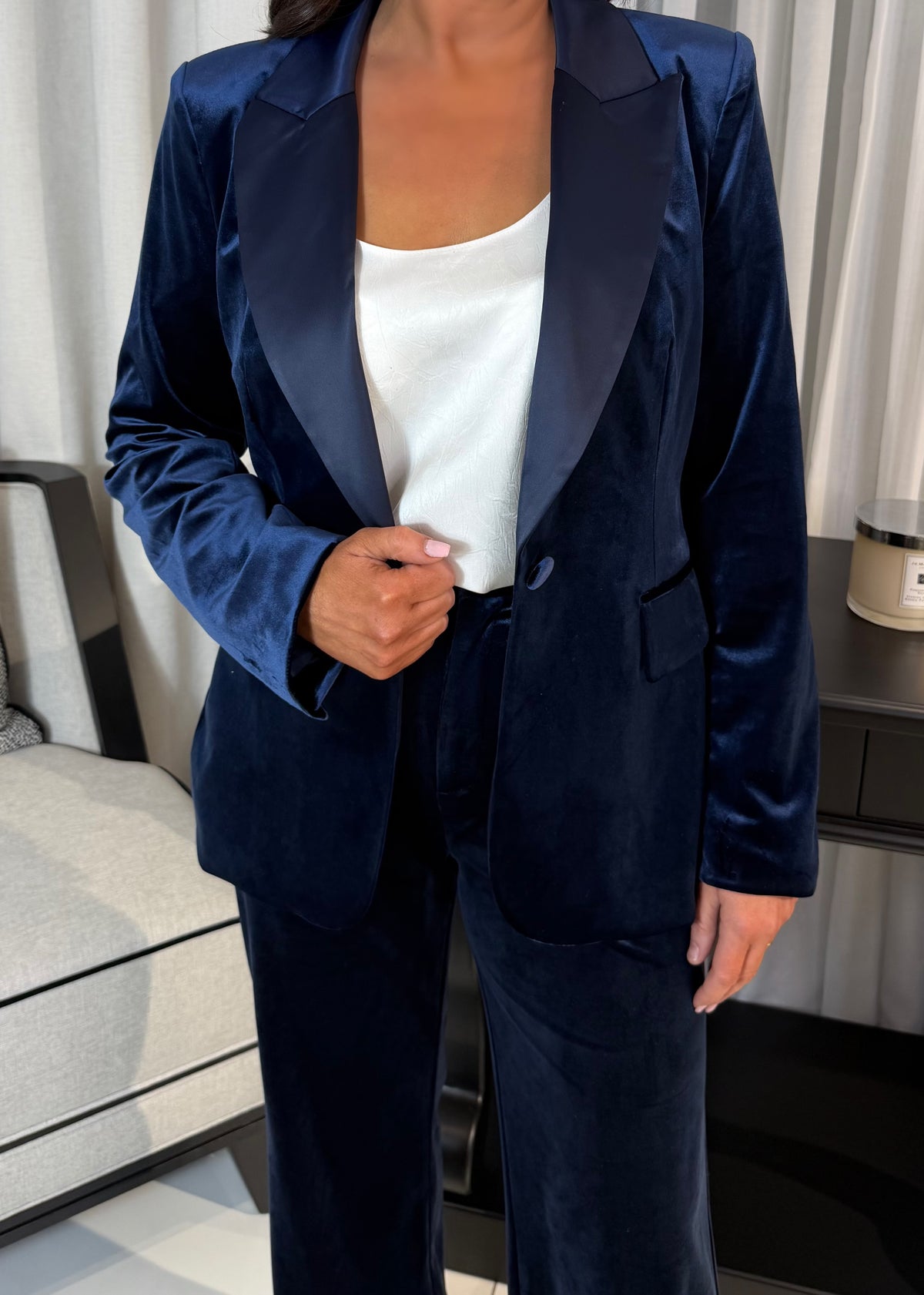 Navy Velvet Blazer with Satin Lapel