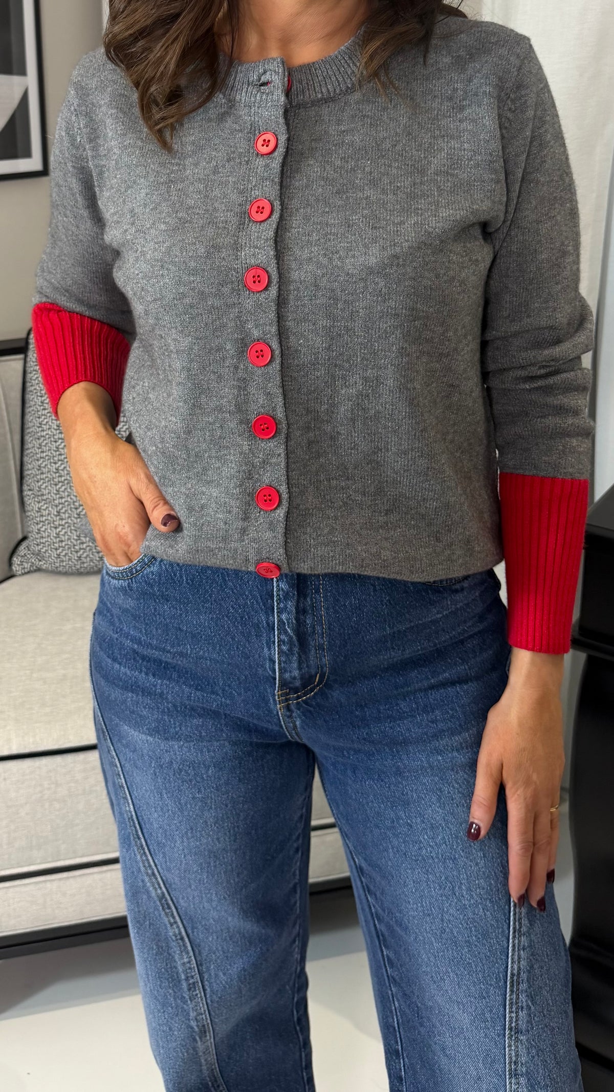 Grey & Red Cardigan