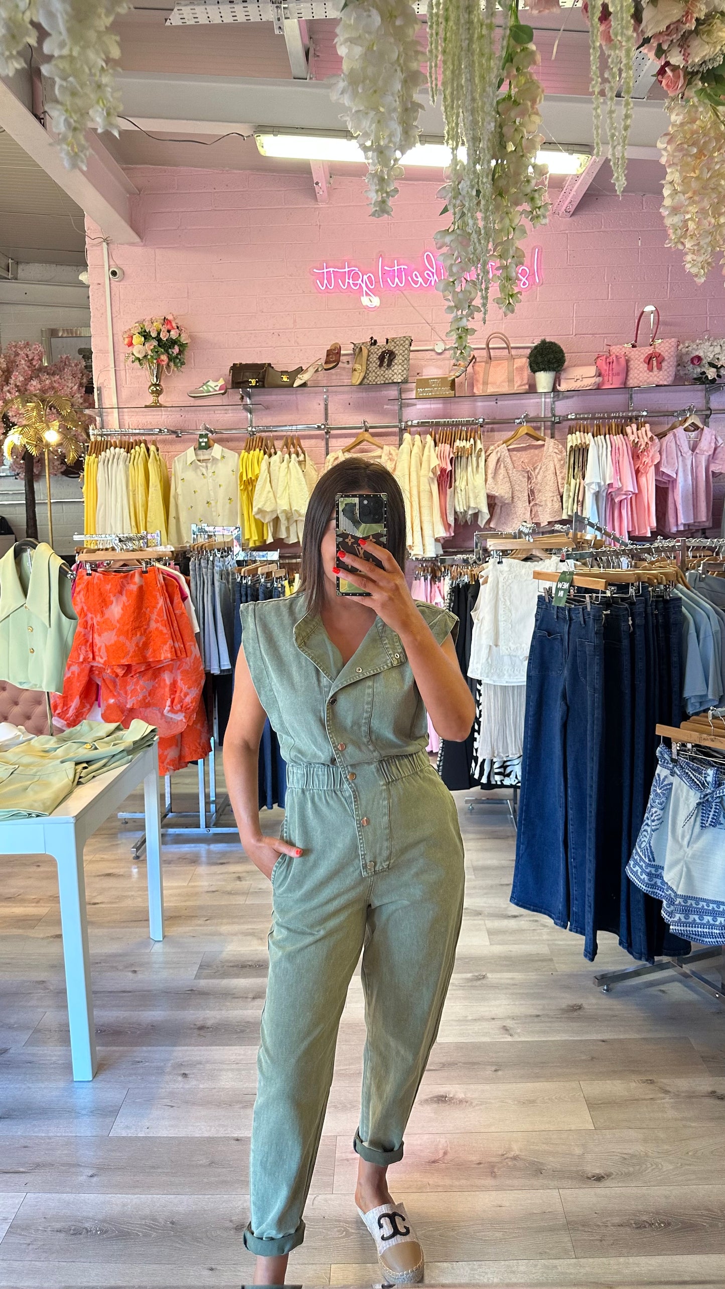 Khaki Denim Jumpsuit