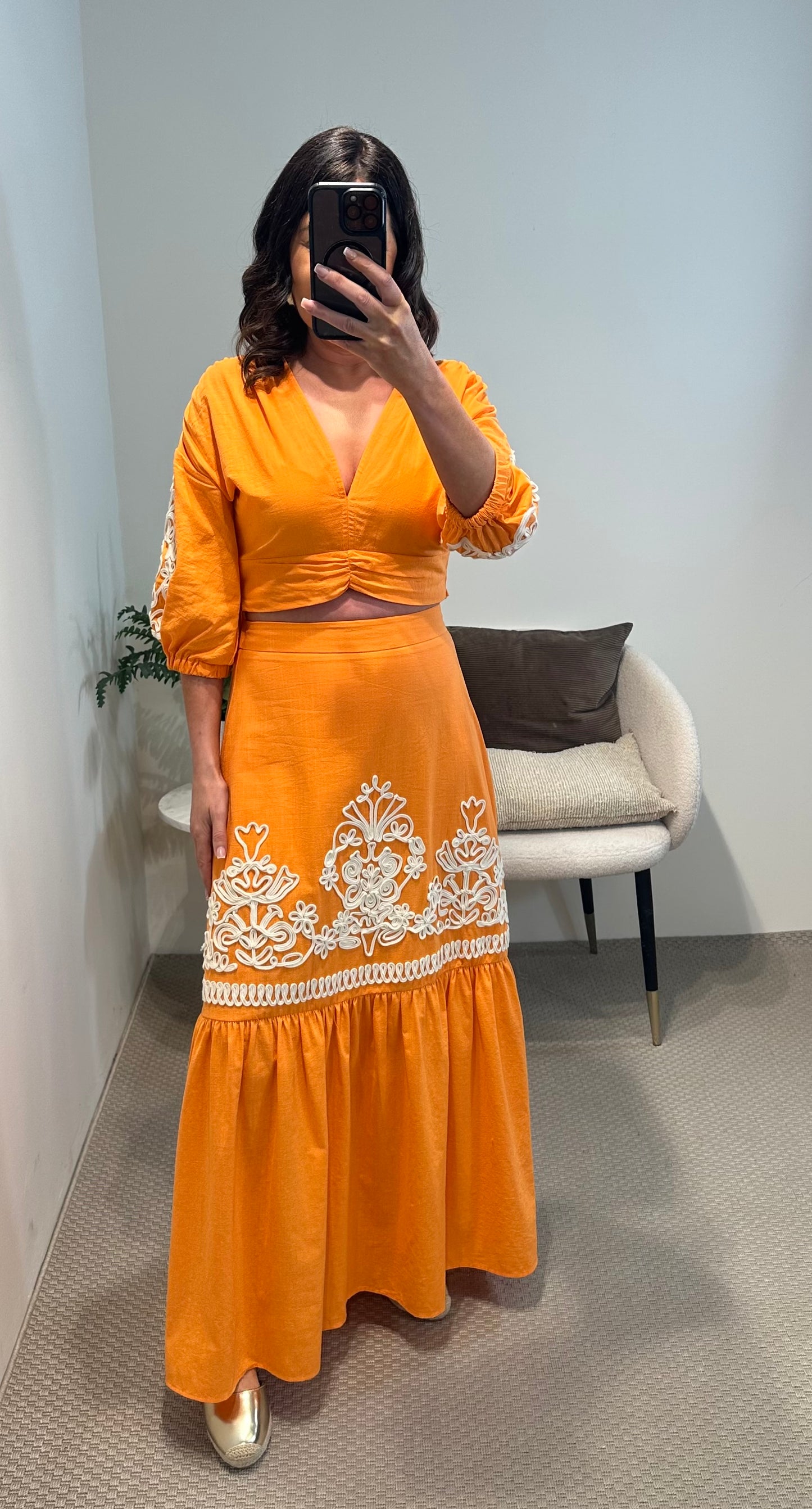 Orange Embroidered Top