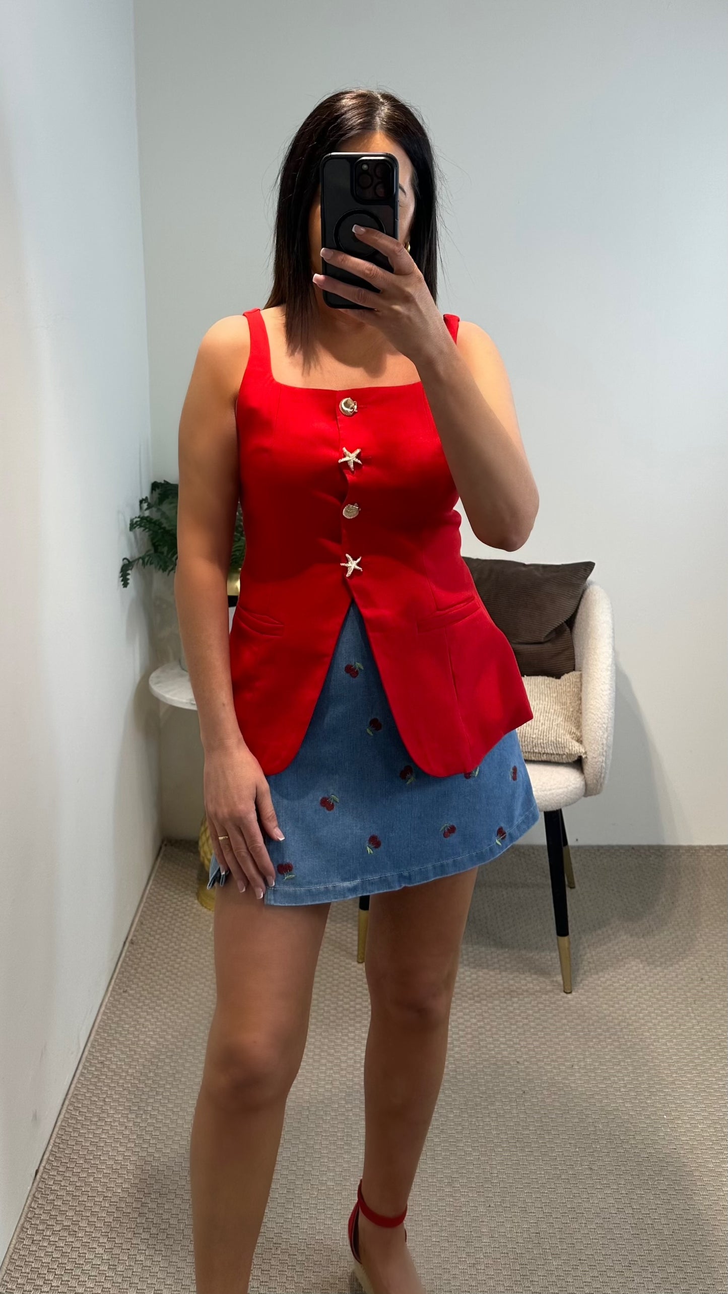 Cherry Denim Skort