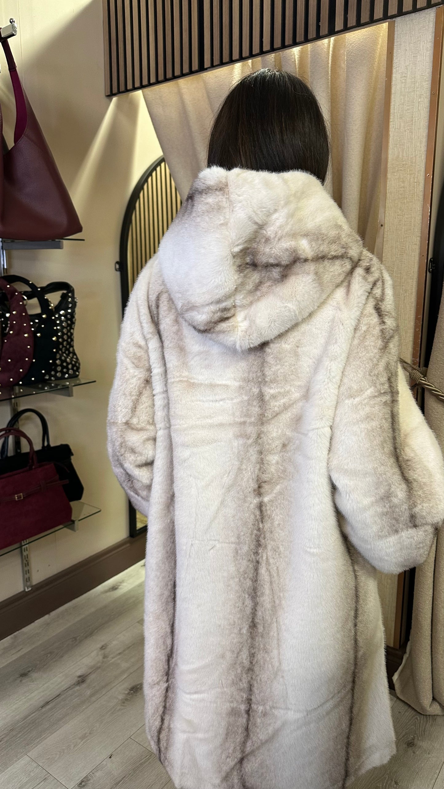 Luxe Crystal Trim Faux Fur Coat
