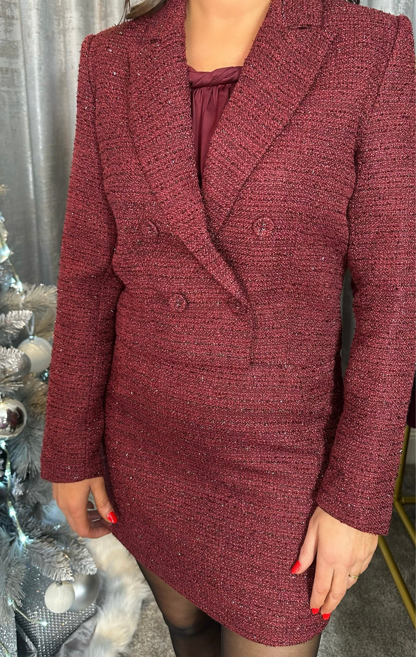 Burgundy Tweed Crop Blazer