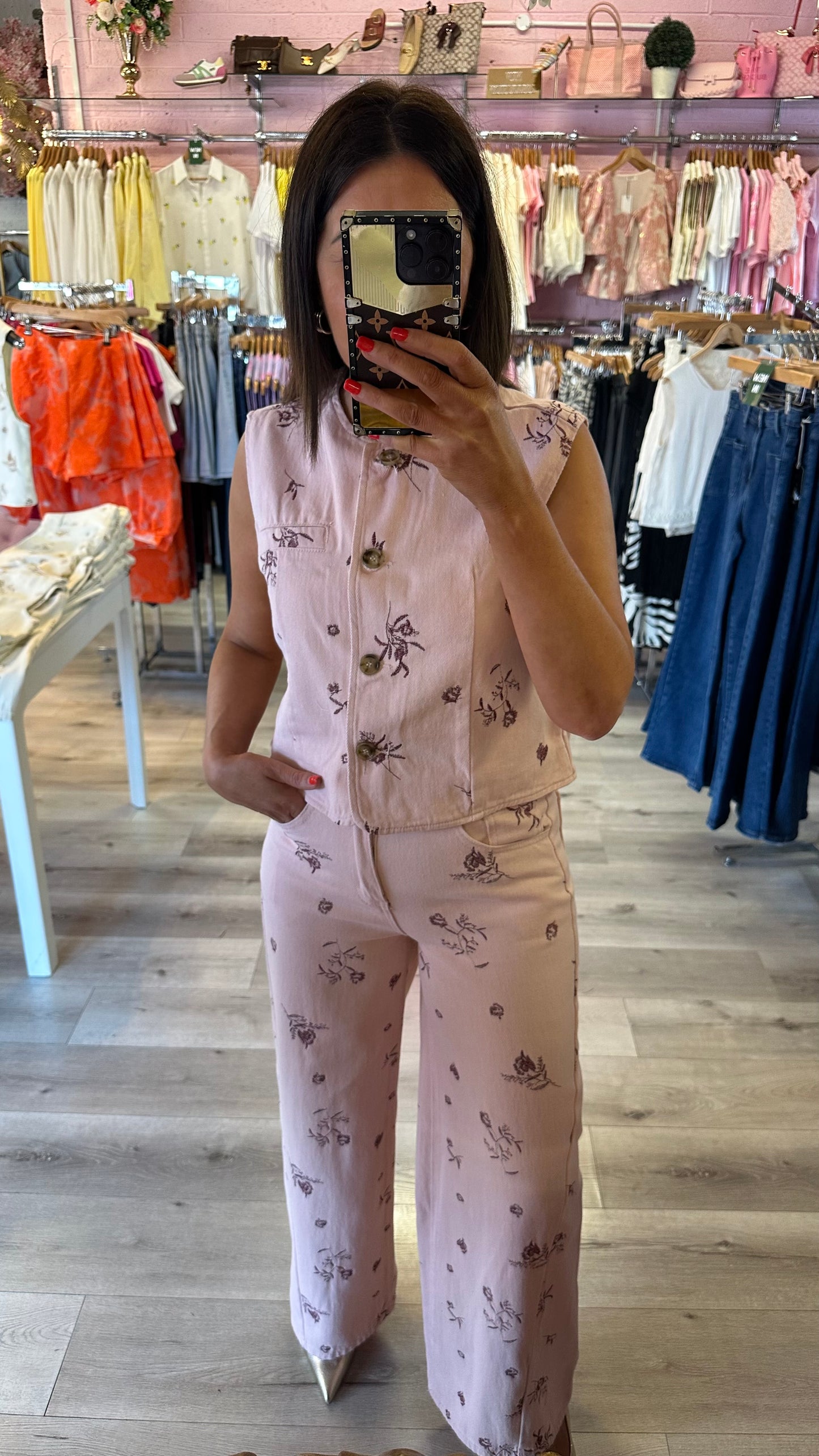 Pink & Wine Denim Waistcoat