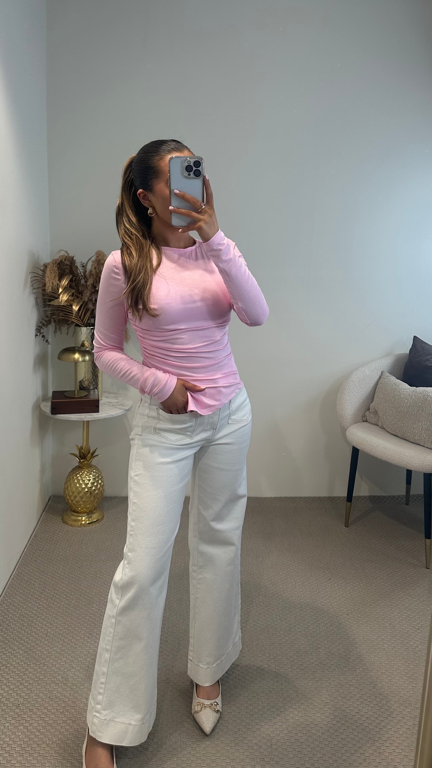 Pink Longsleeve Ruched Top