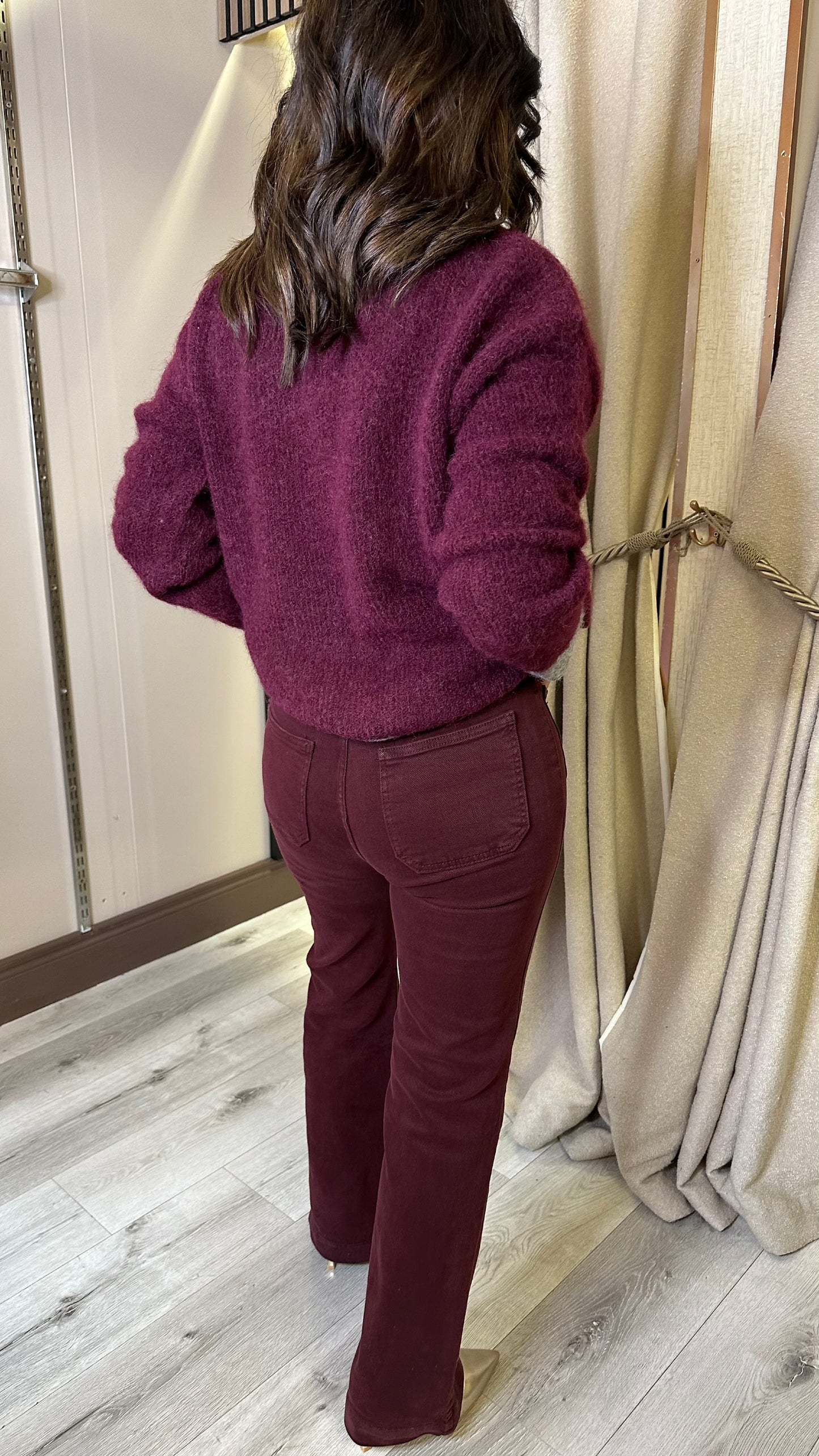 Wine & Grey Crew Neck Cardigan