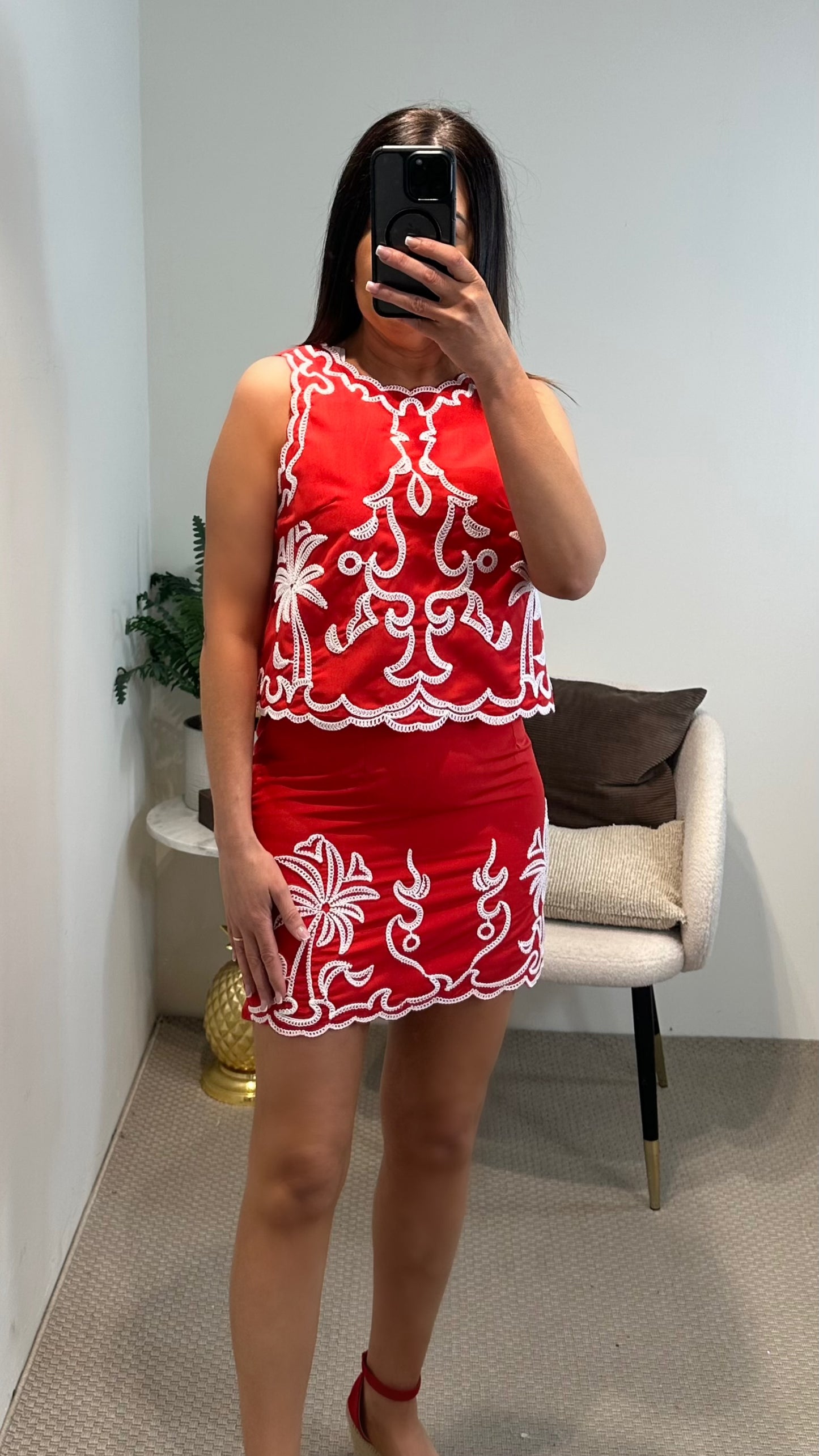 Red Embroidered Skirt