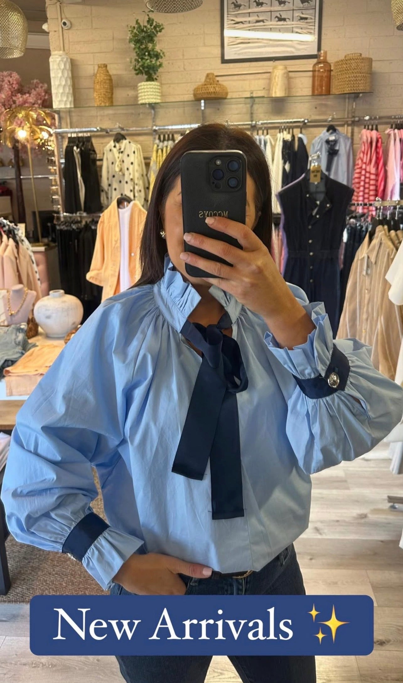 Blue Shirt with Navy Ribbon Details