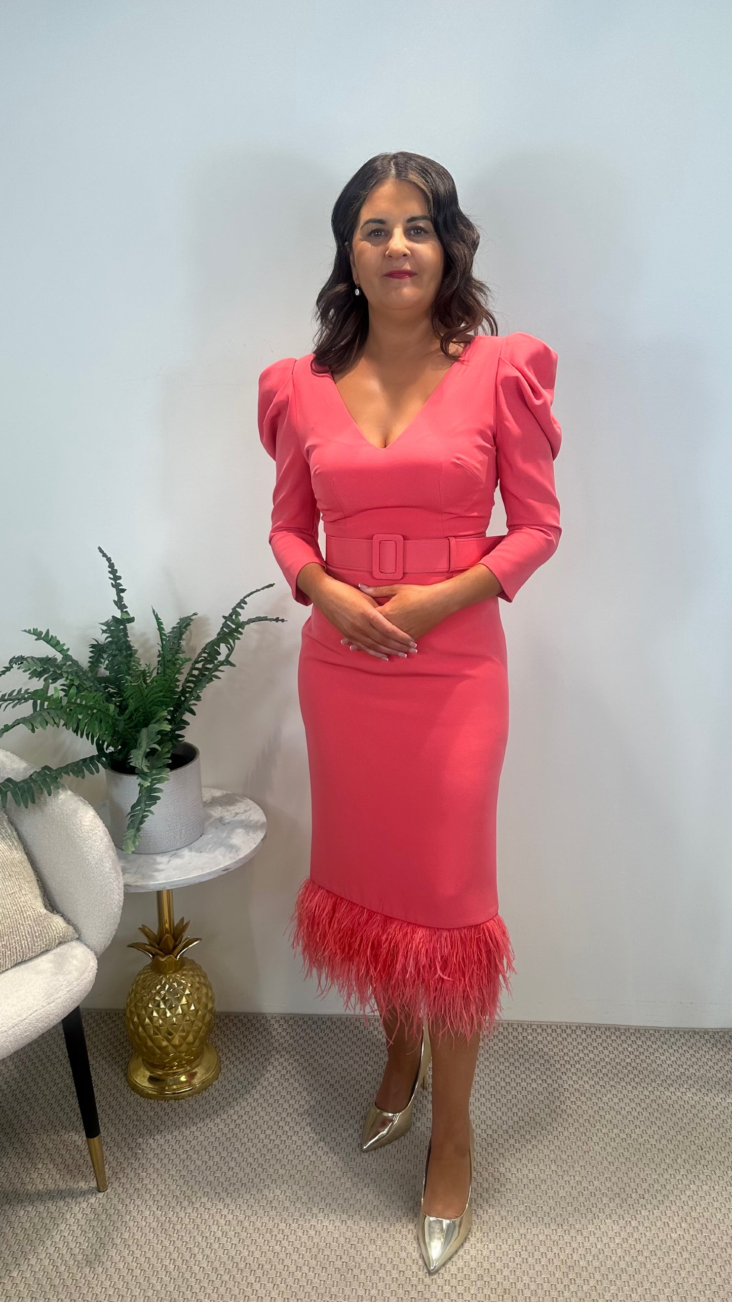 Harper Coral Feather Dress