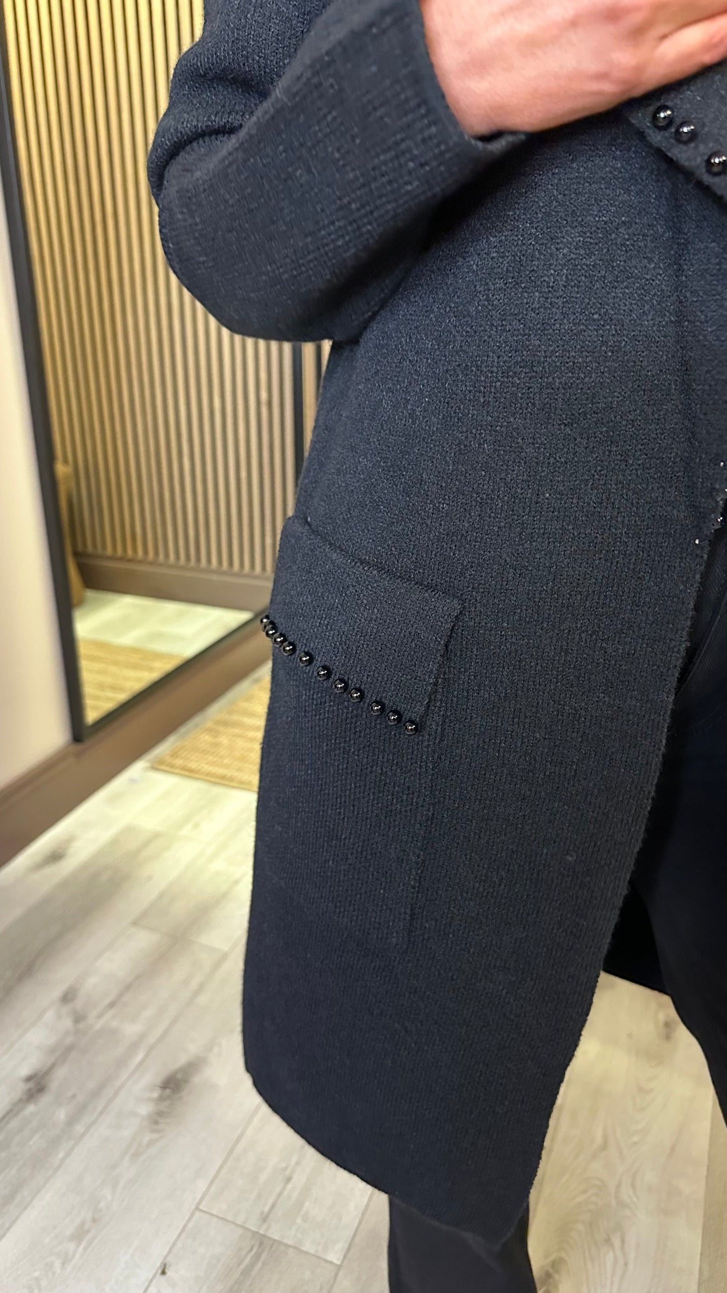 Black Longline Cardigan with Pearl Detail