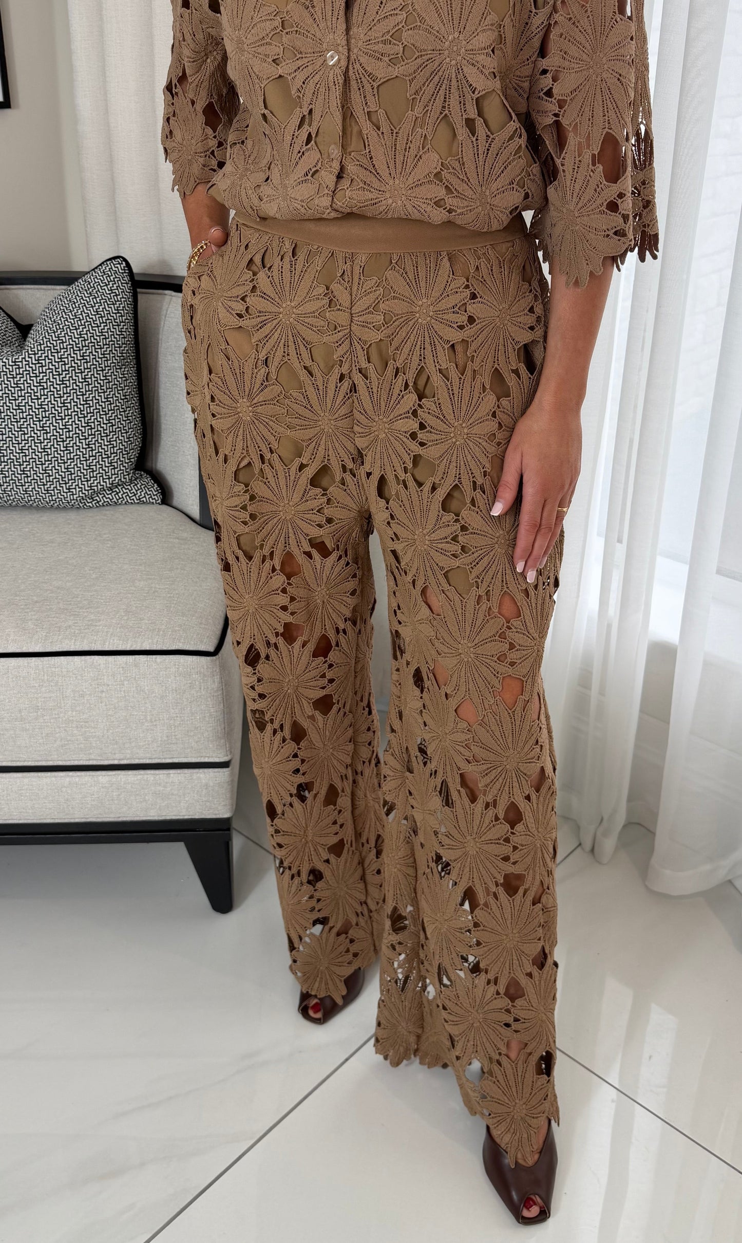 Coffee Crochet Trousers