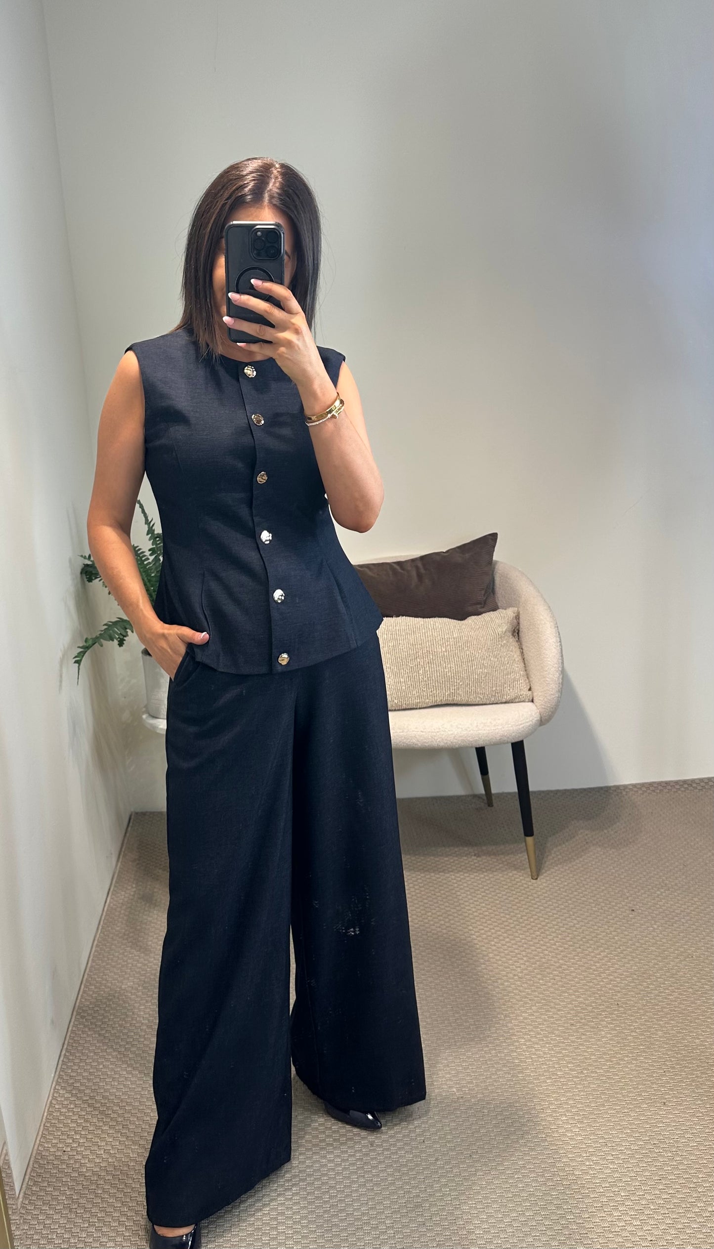 Eva Dark Navy Wide-leg Trousers