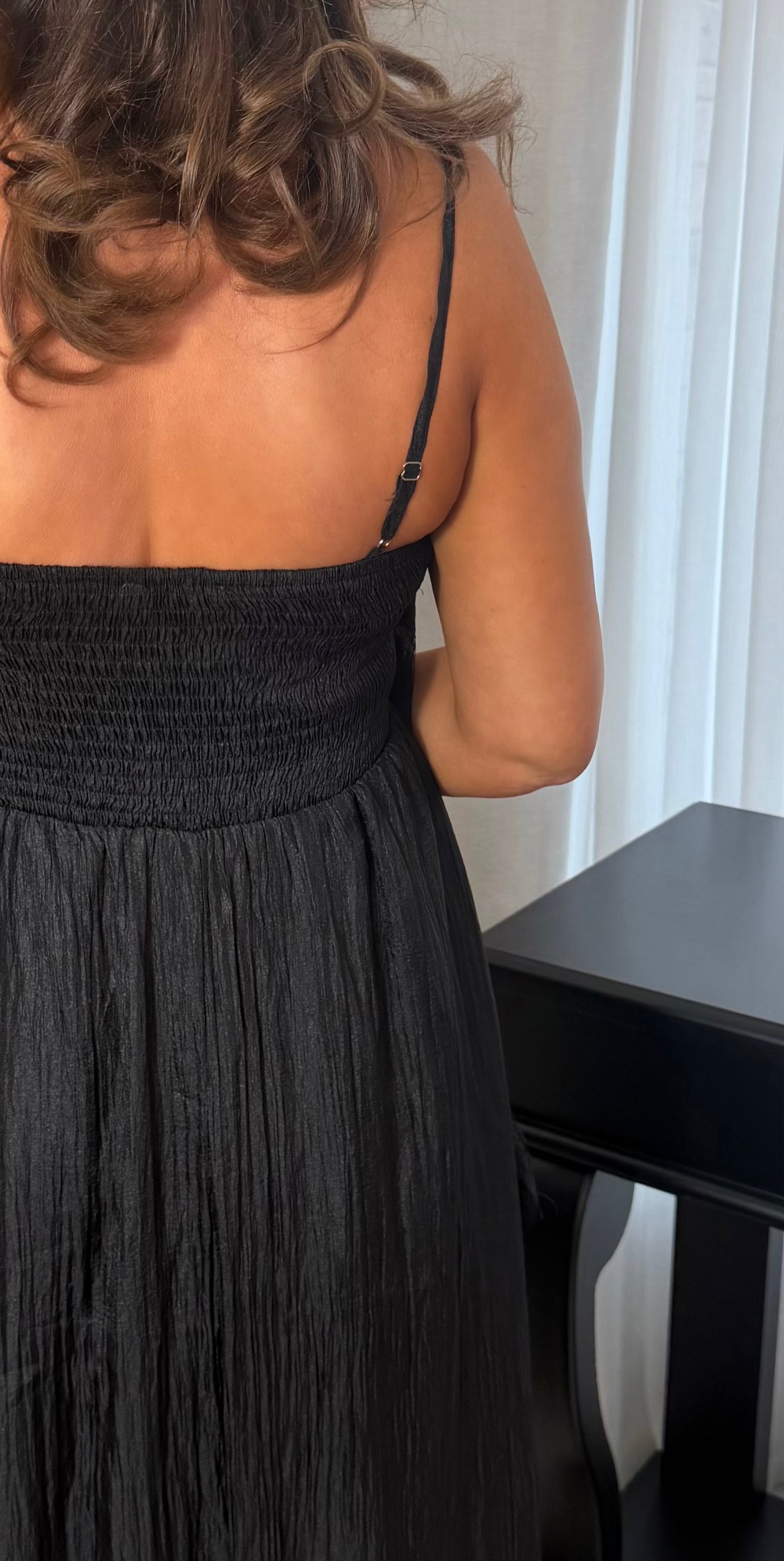 Lace Trim Black Tiered Dress