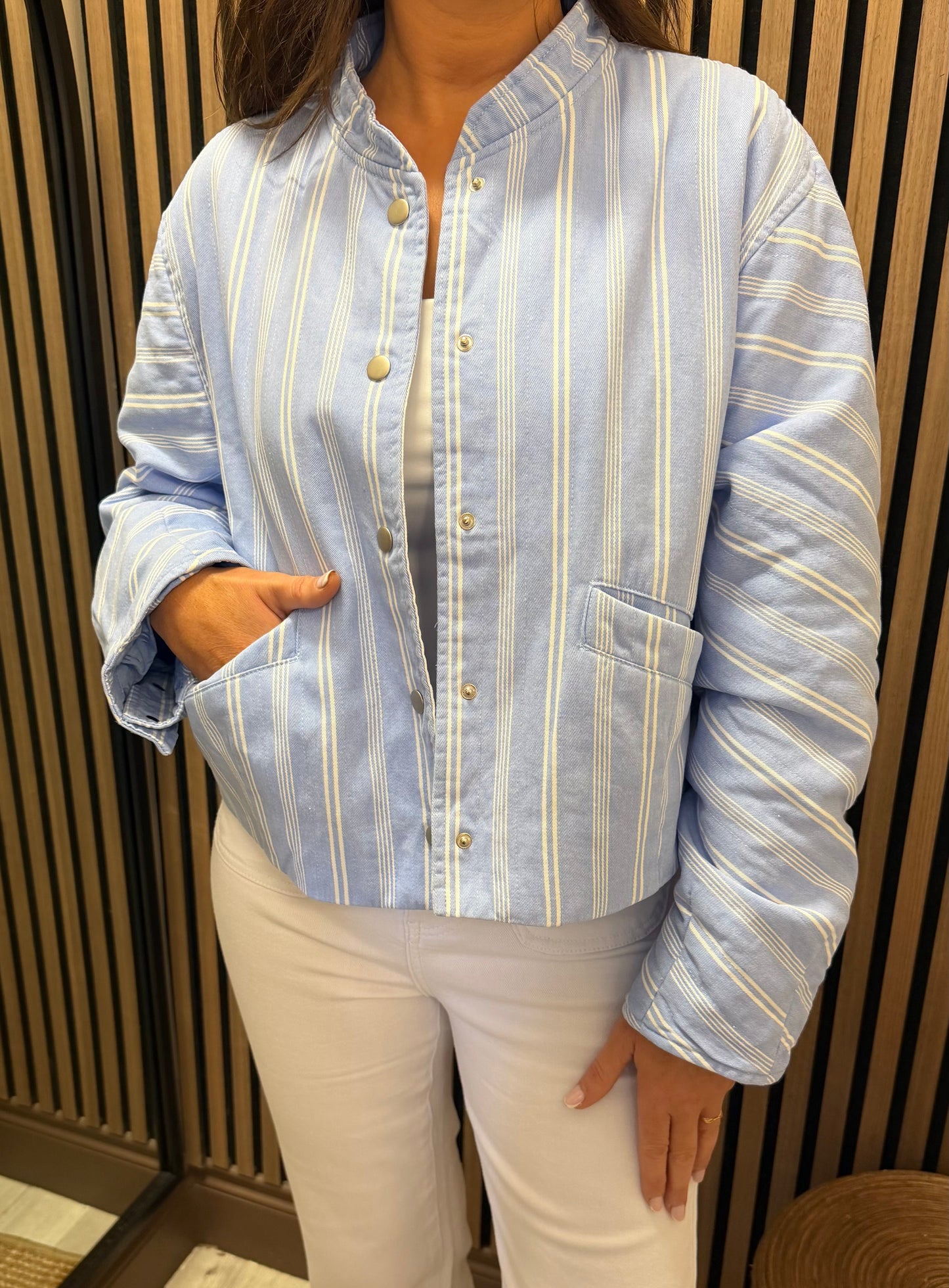 Blue Striped Bomber Jacket