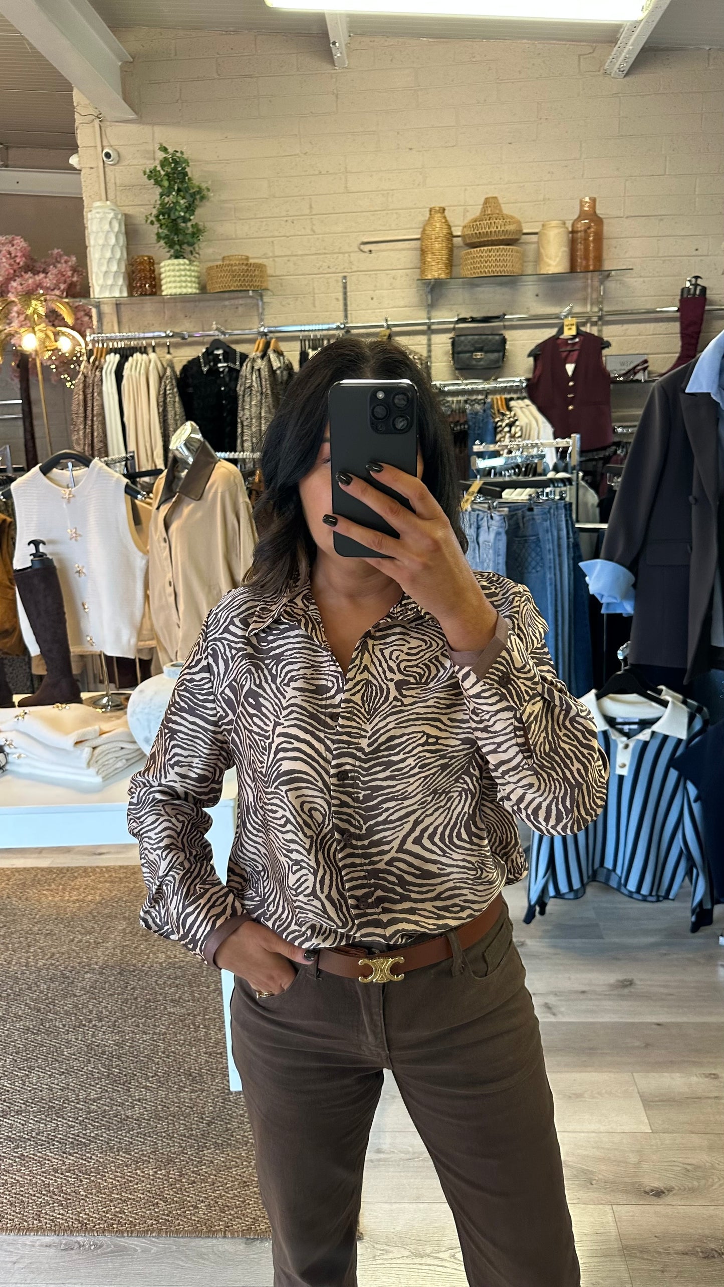 Brown Zebra Satin Shirt