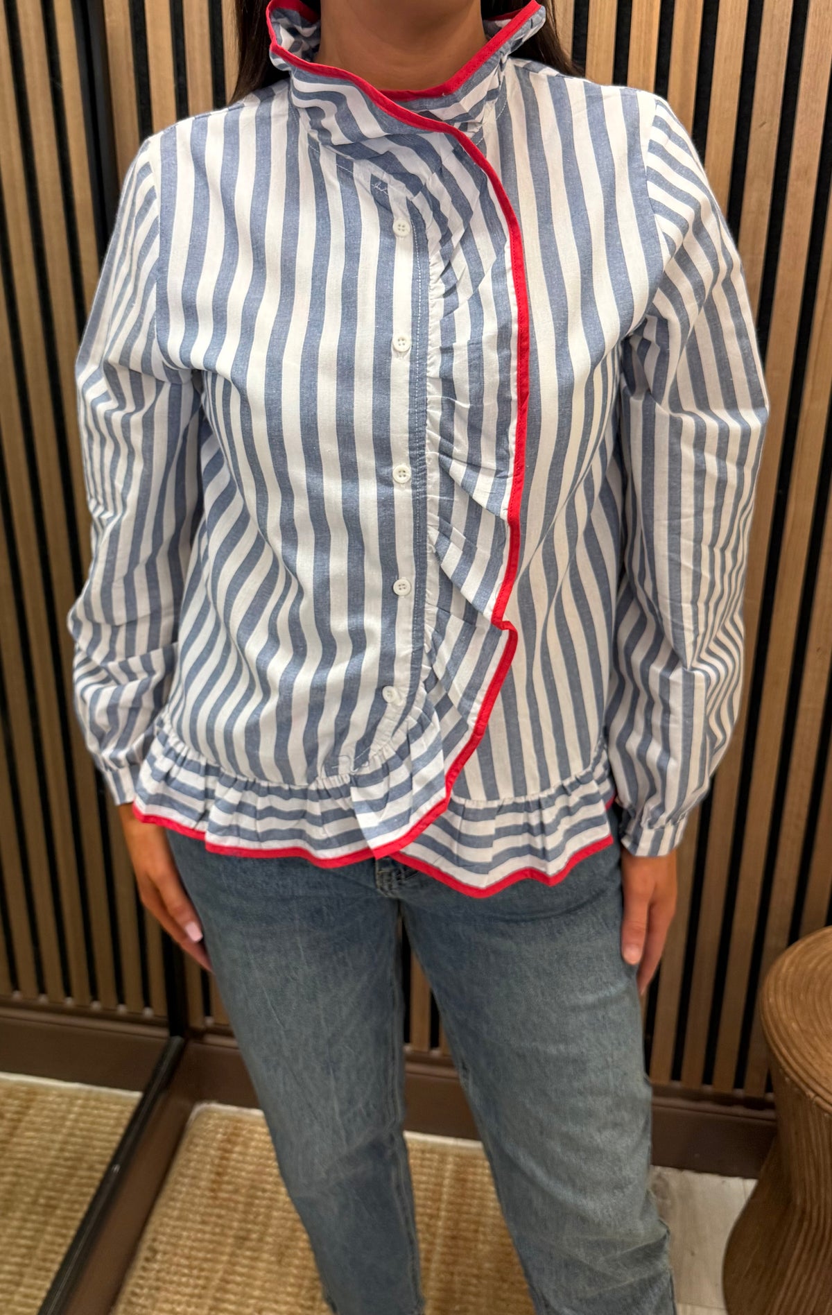 Red Trimmed Striped Blouse