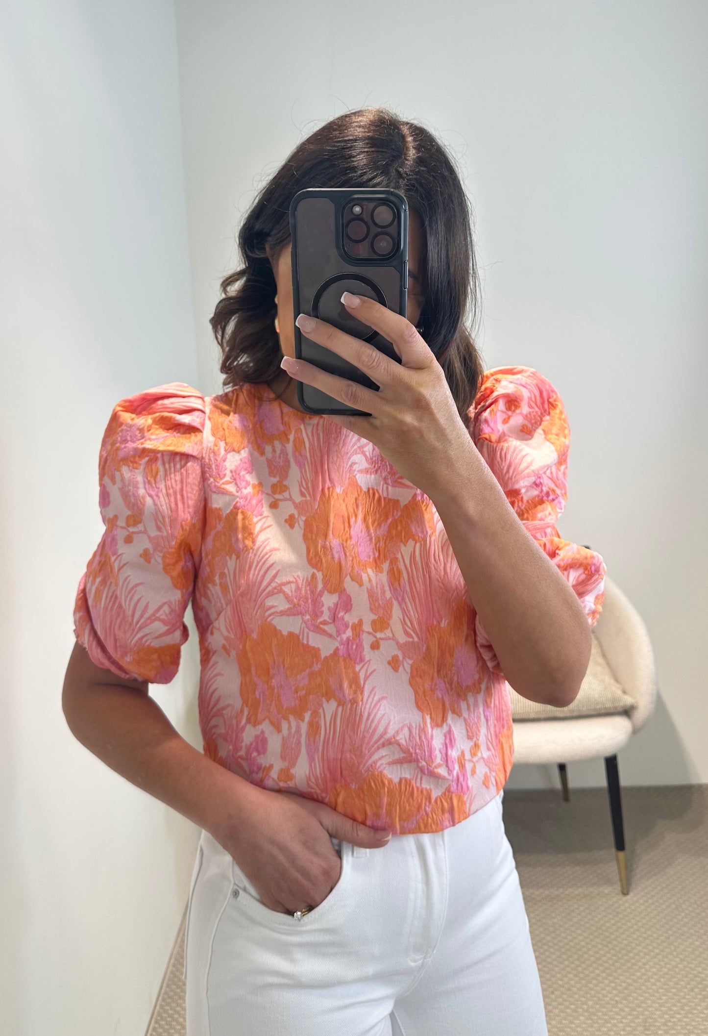 Pink & Orange Puff Sleeve Top