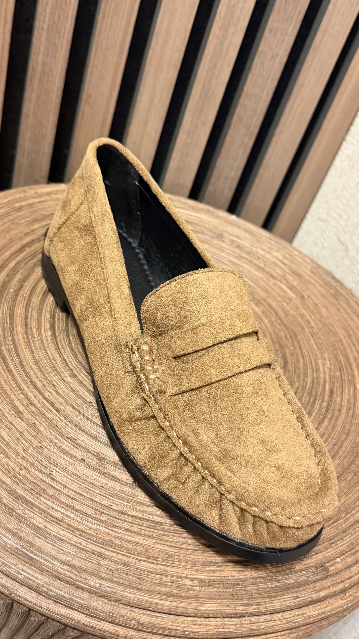 Camel Faux Suede Loafers