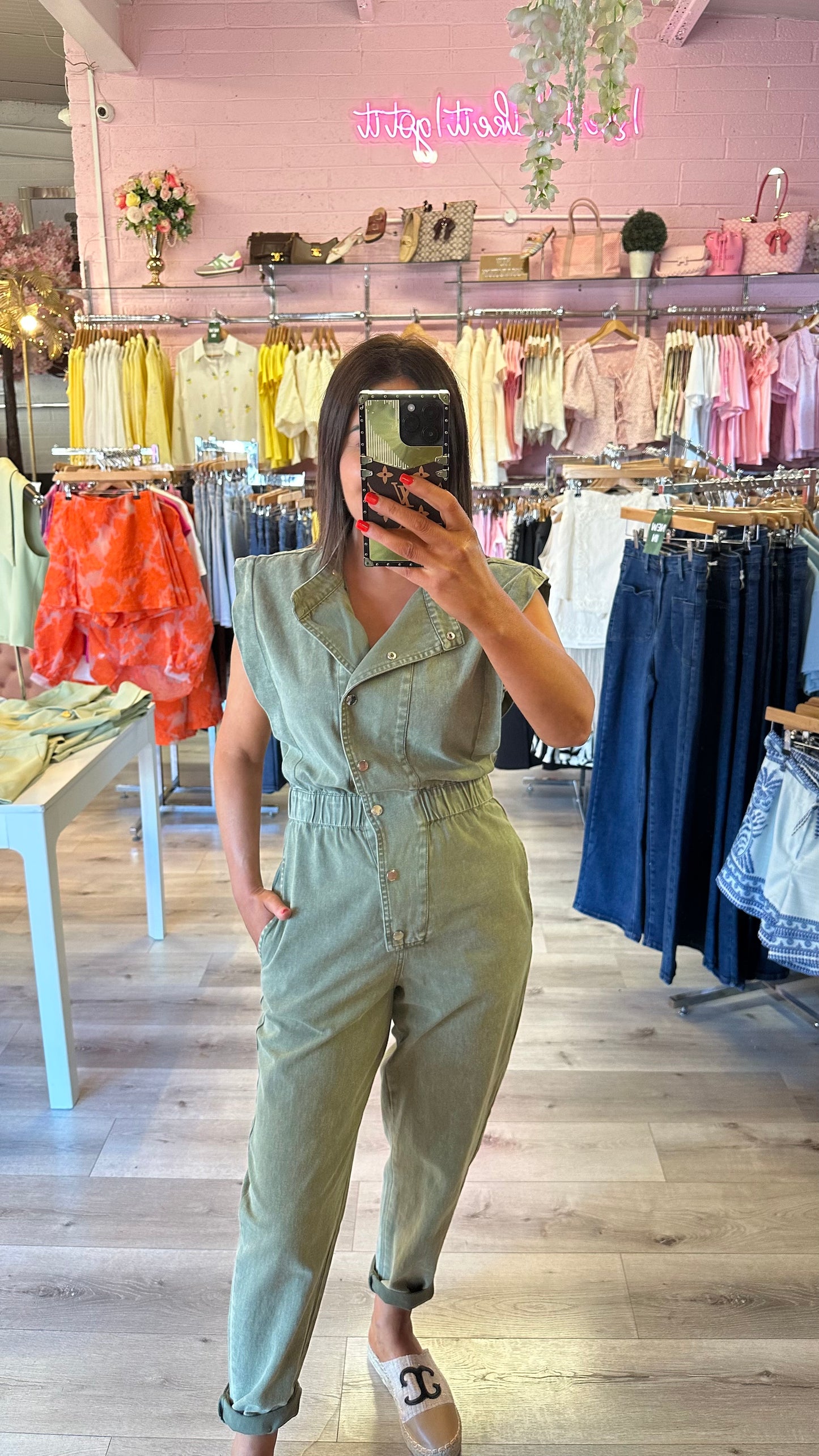 Khaki Denim Jumpsuit