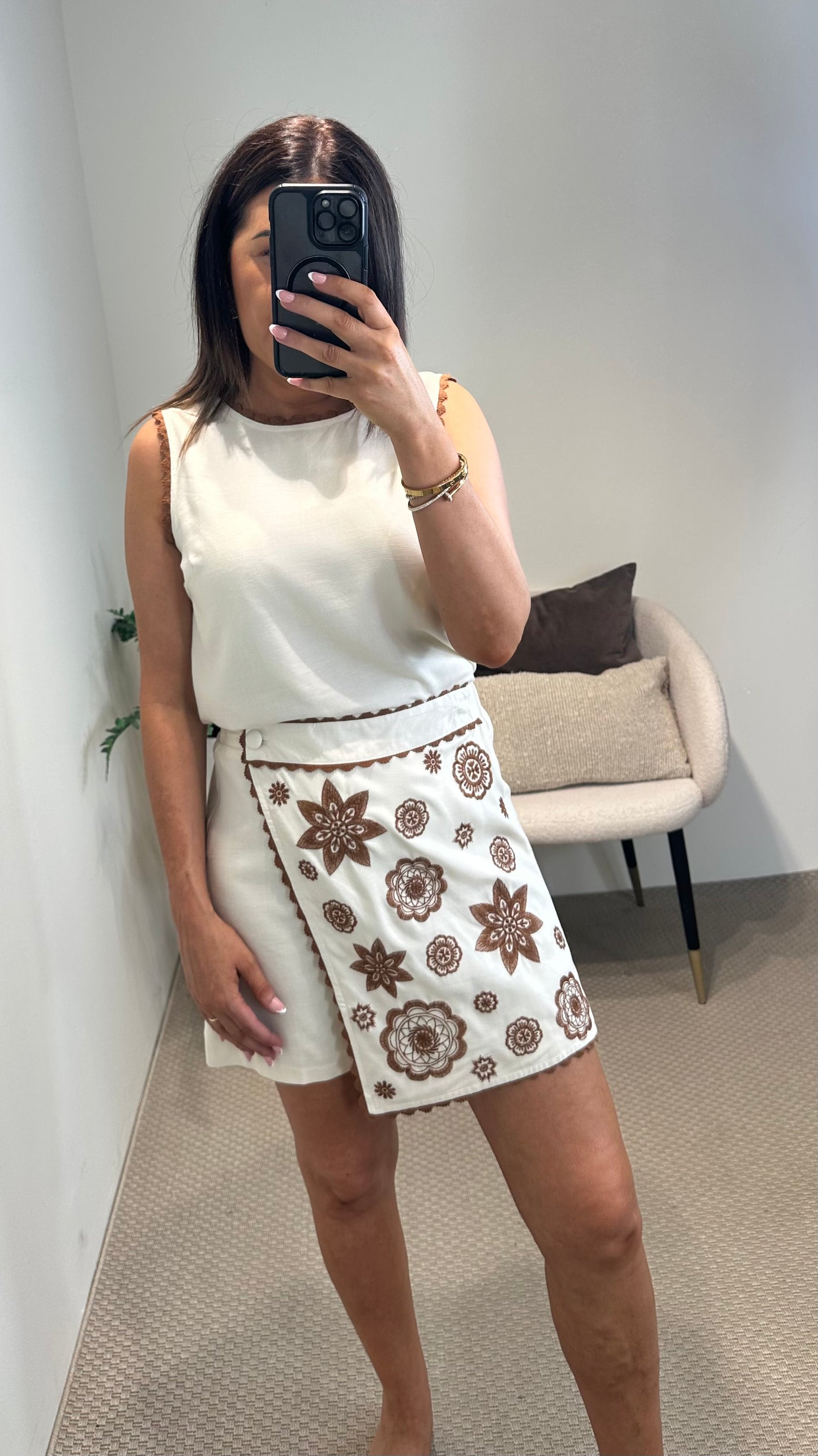 Cream and Brown Skort