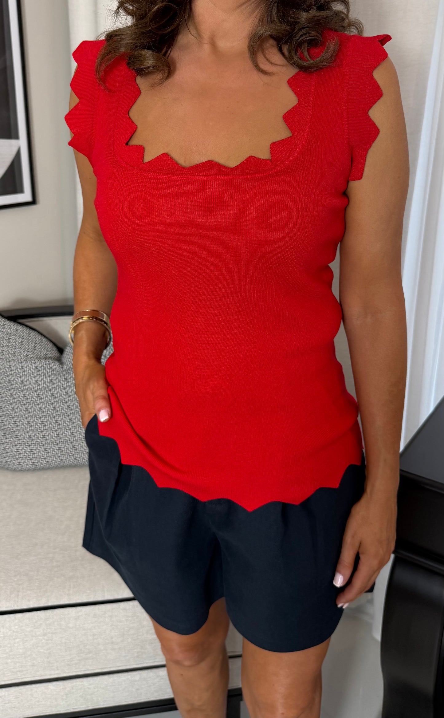 Red Scalloped Edge Knit Vest