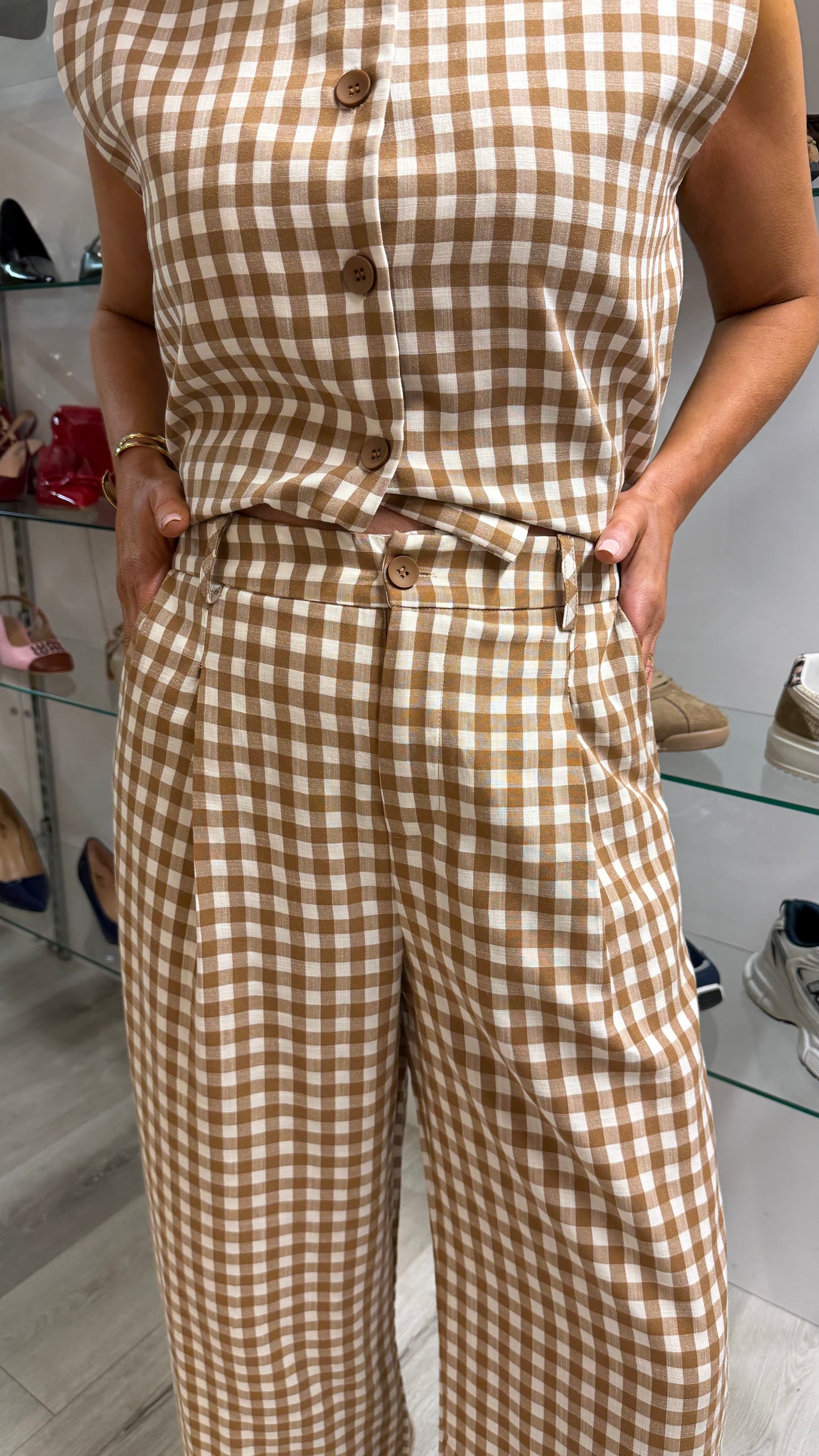 Gingham Wide-Leg Trousers