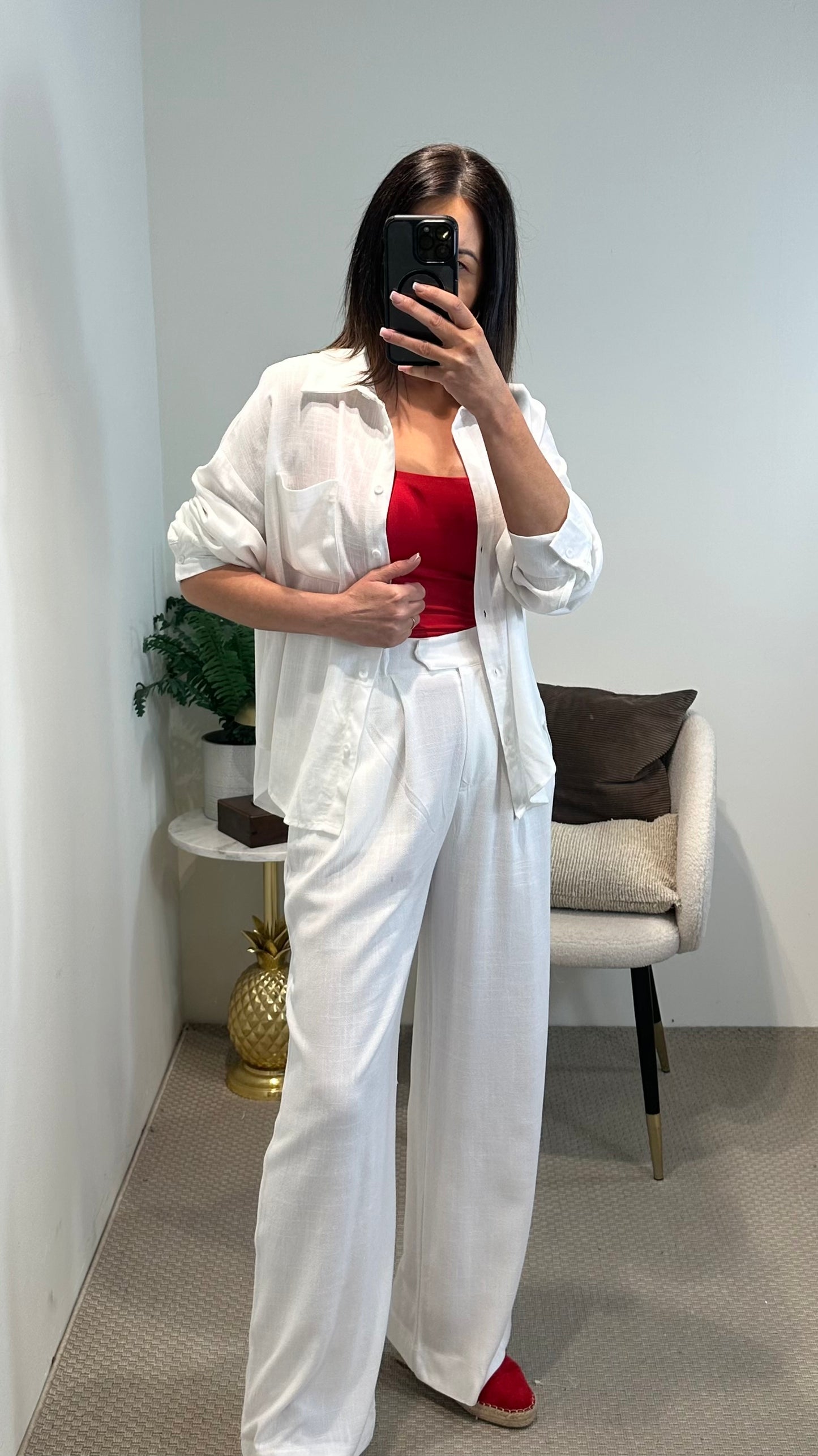 White Linen-Blend Trousers