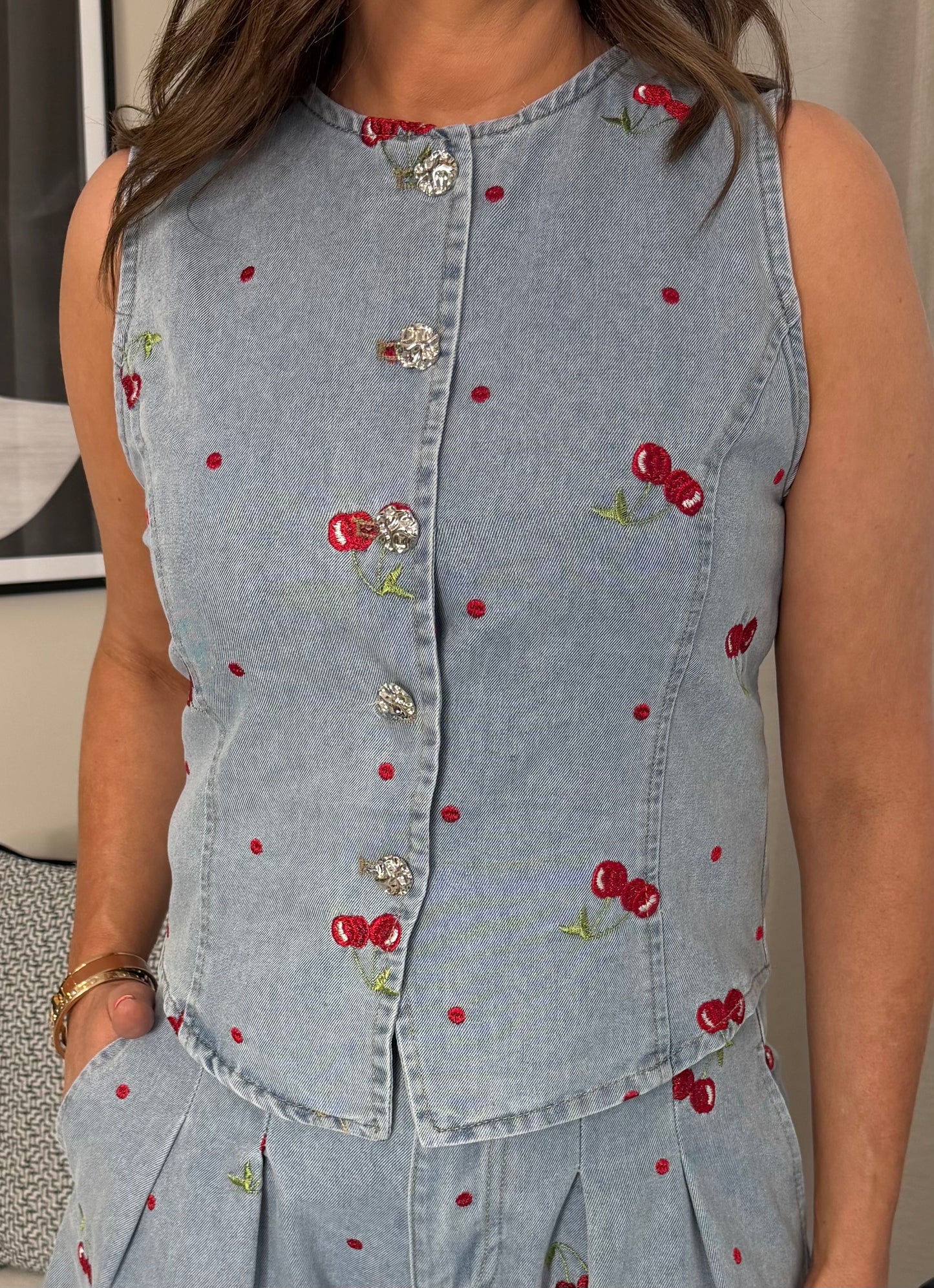 Cherry Denim Waistcoat