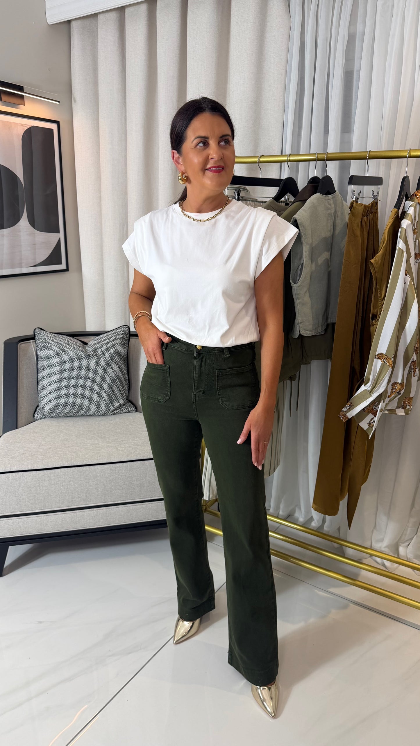 Dark Green Front Pocket Jeans