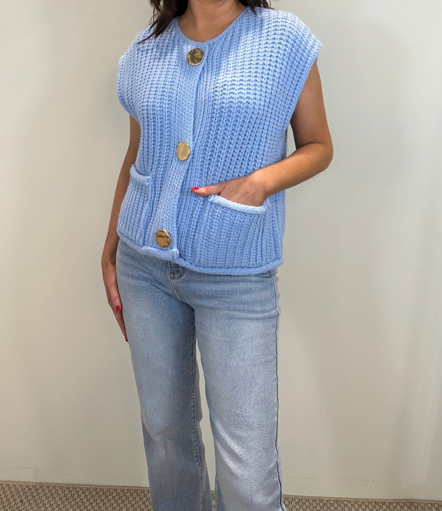 Light Blue Knit Waistcoat
