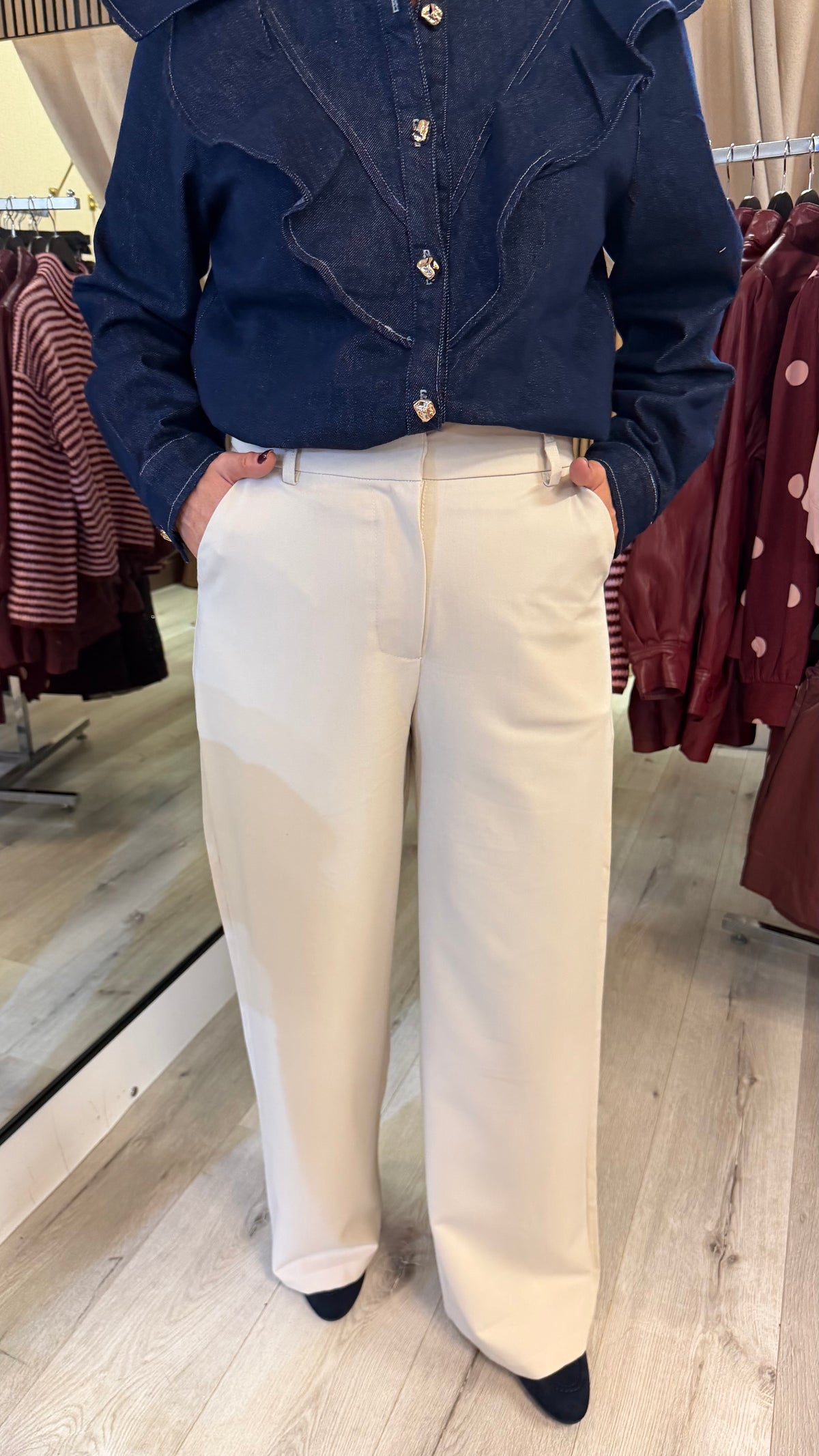 Cream Wide Leg Trousers