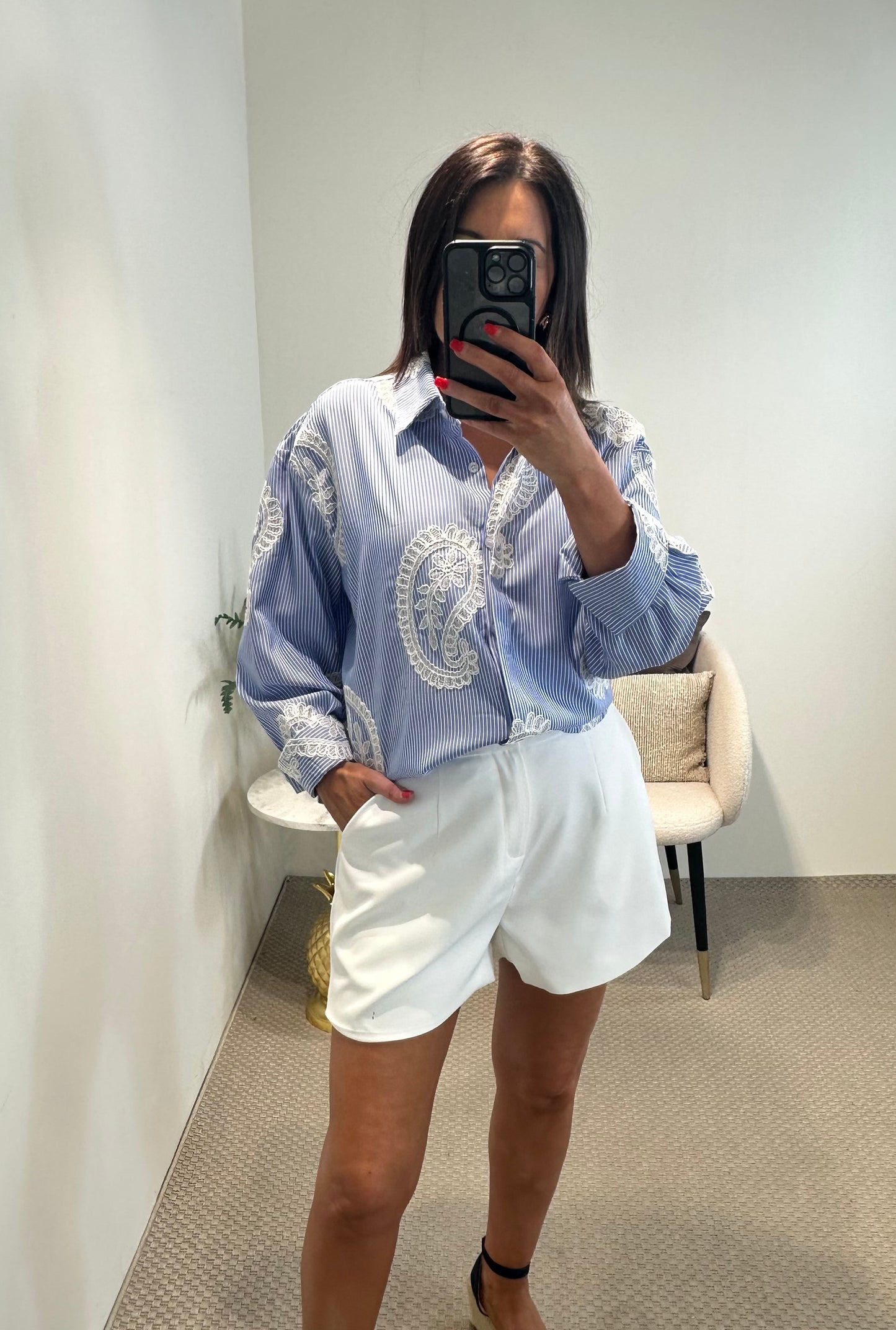 Pinstriped Oversized Shirt with Crochet