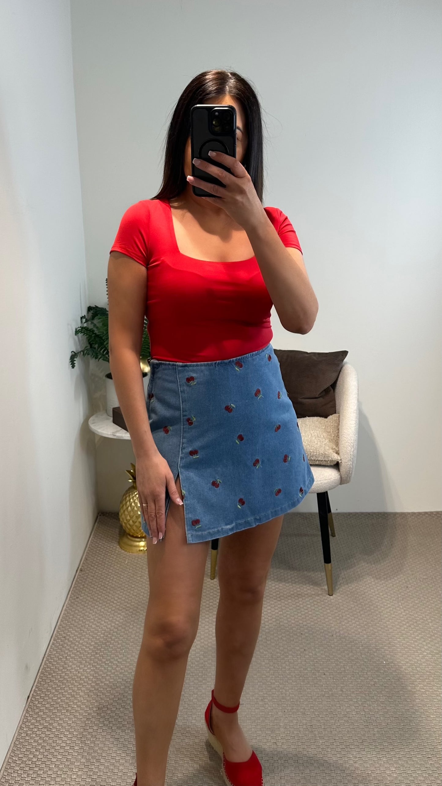 Cherry Denim Skort