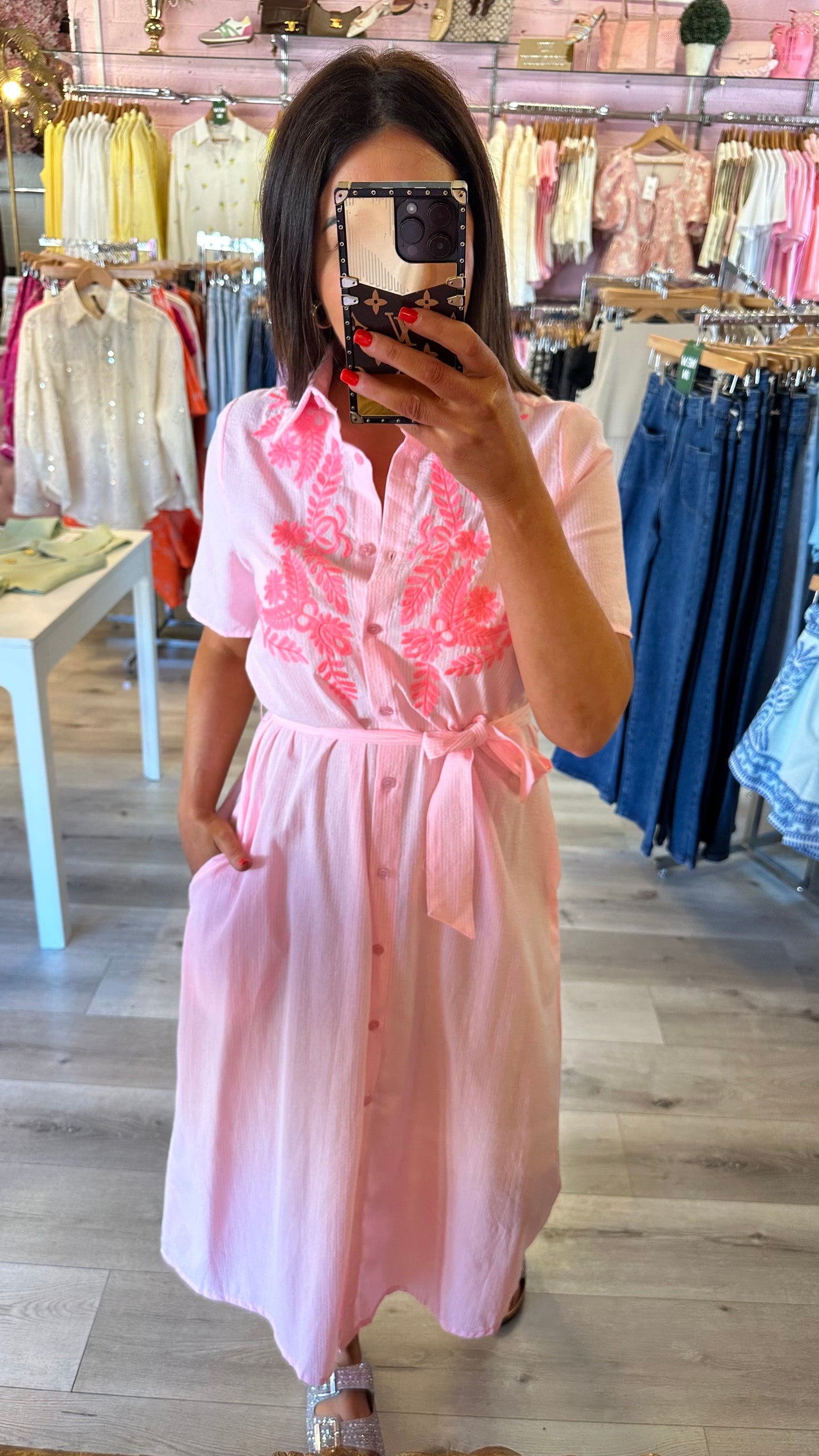 Pink Pinstripe Shirt Dress