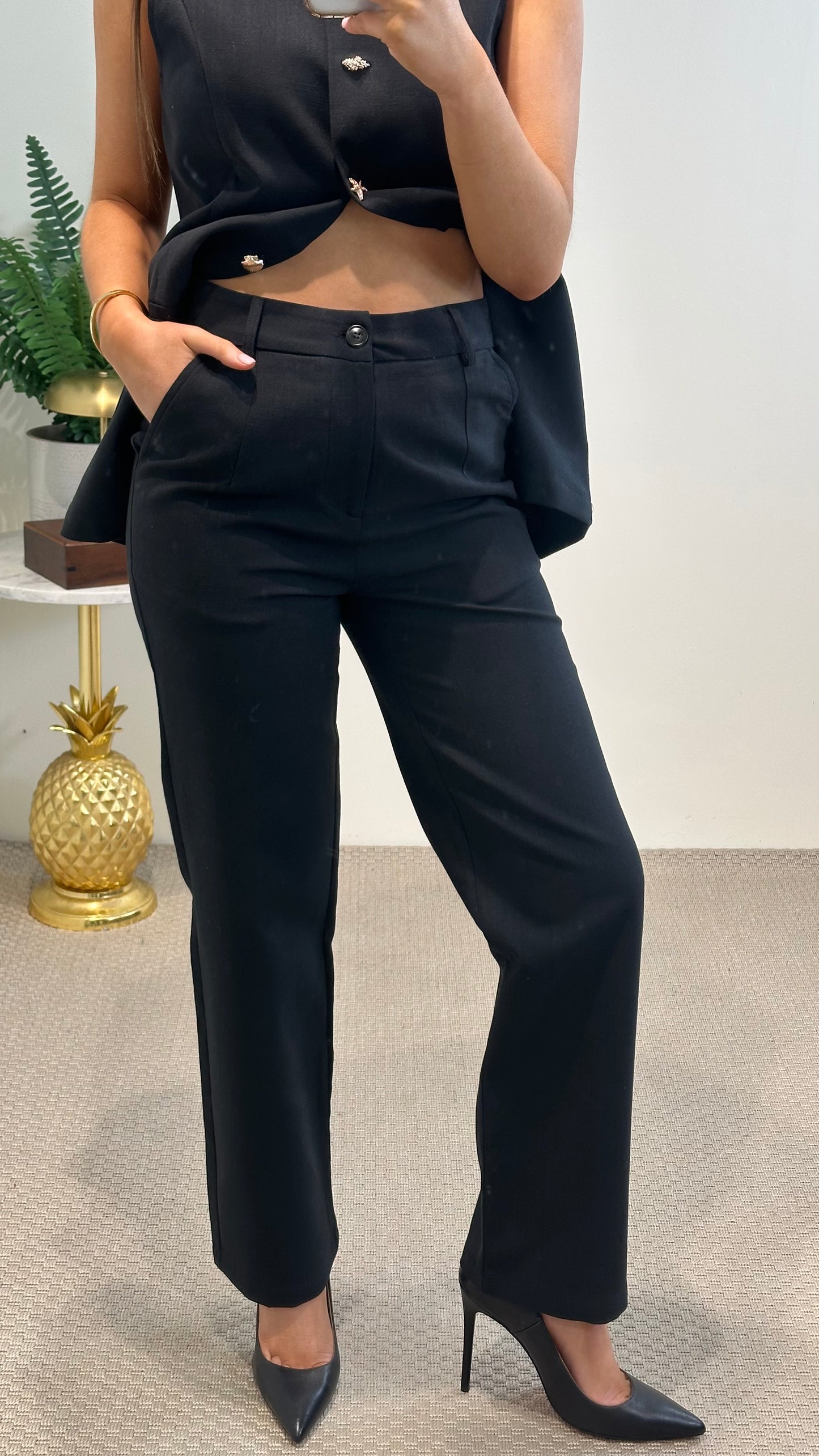 Black Straight Ankle Grazer Trousers