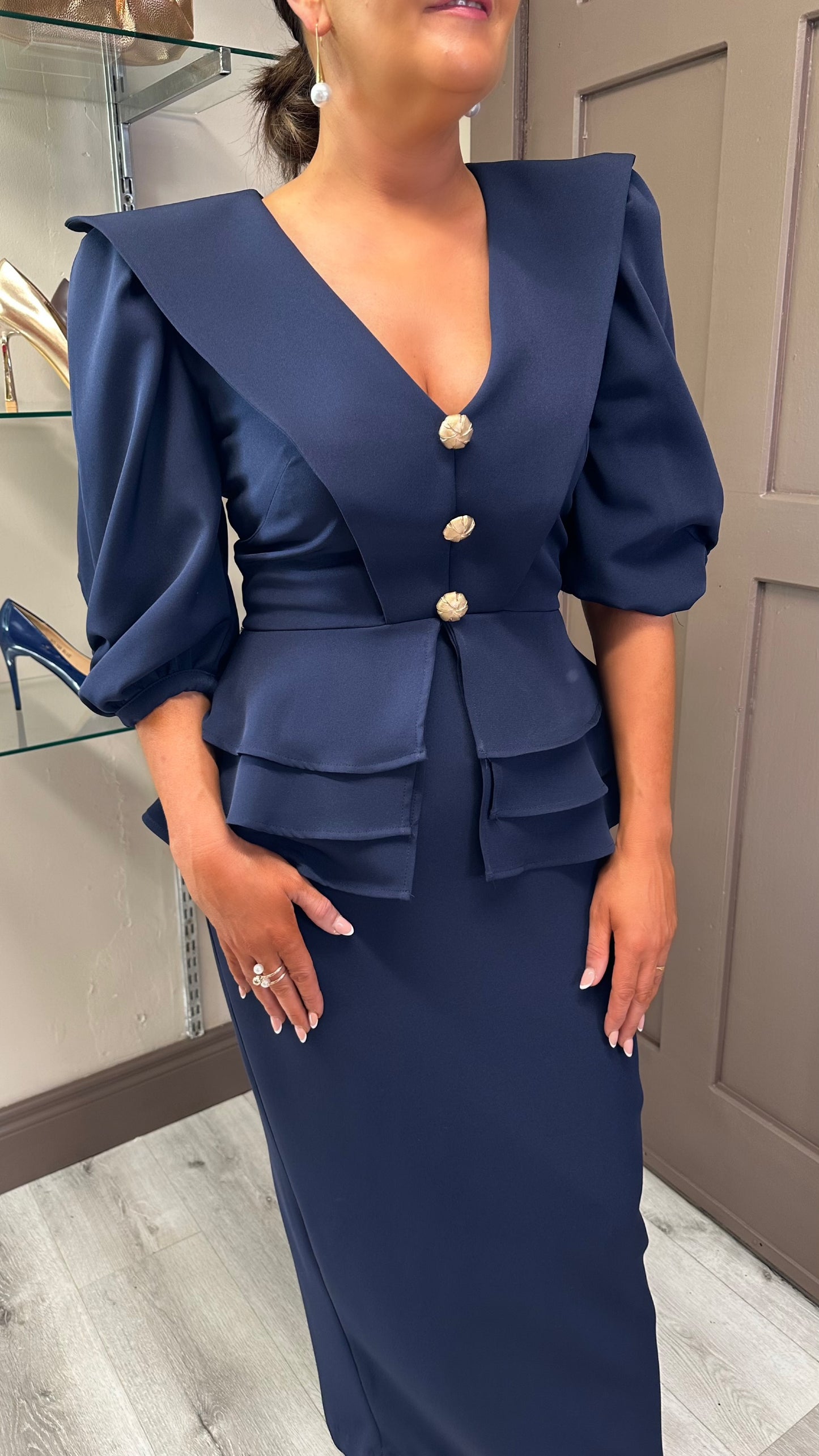 Lavish Navy Peplum Dress
