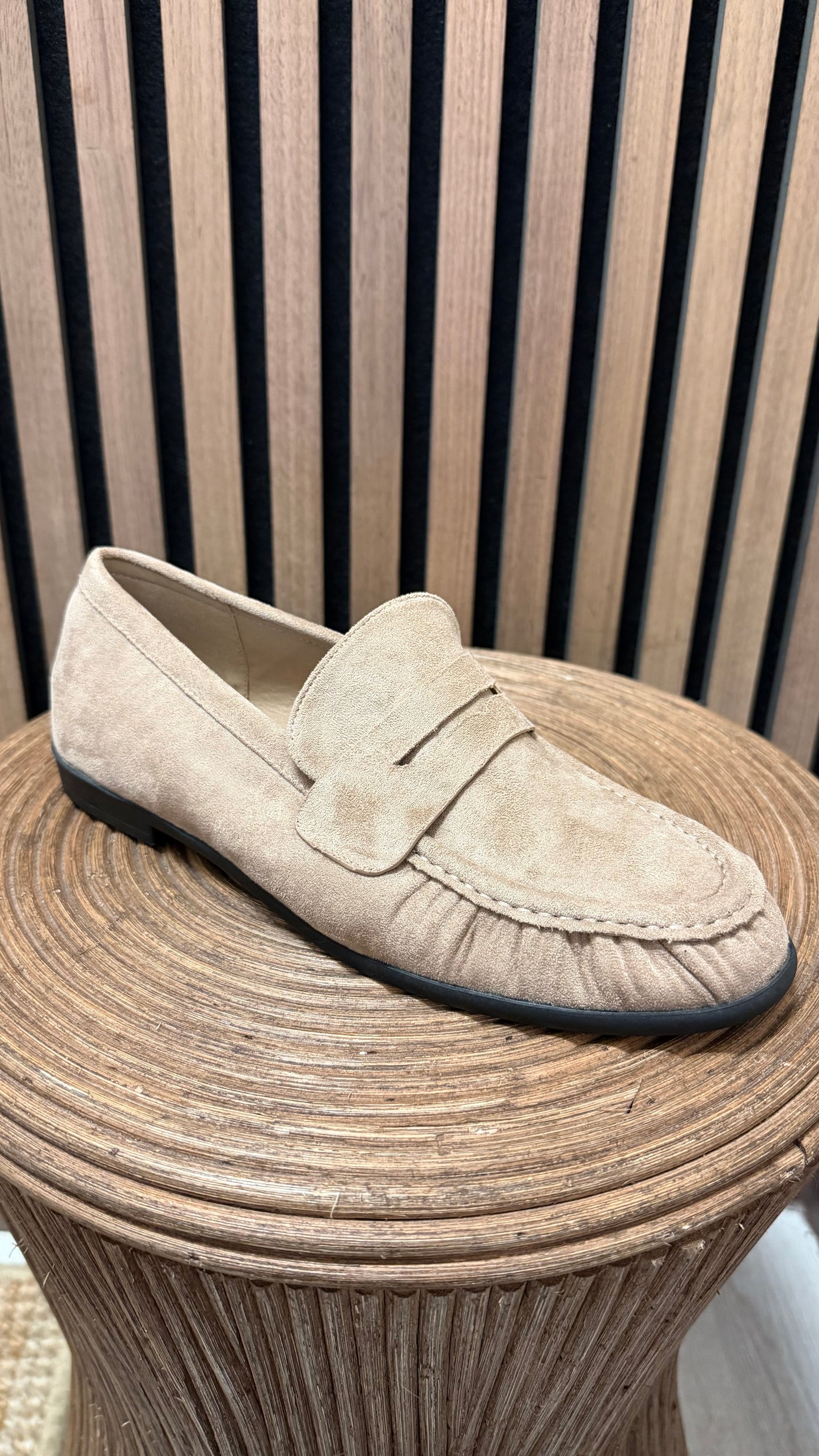 Beige Faux Suede Loafers