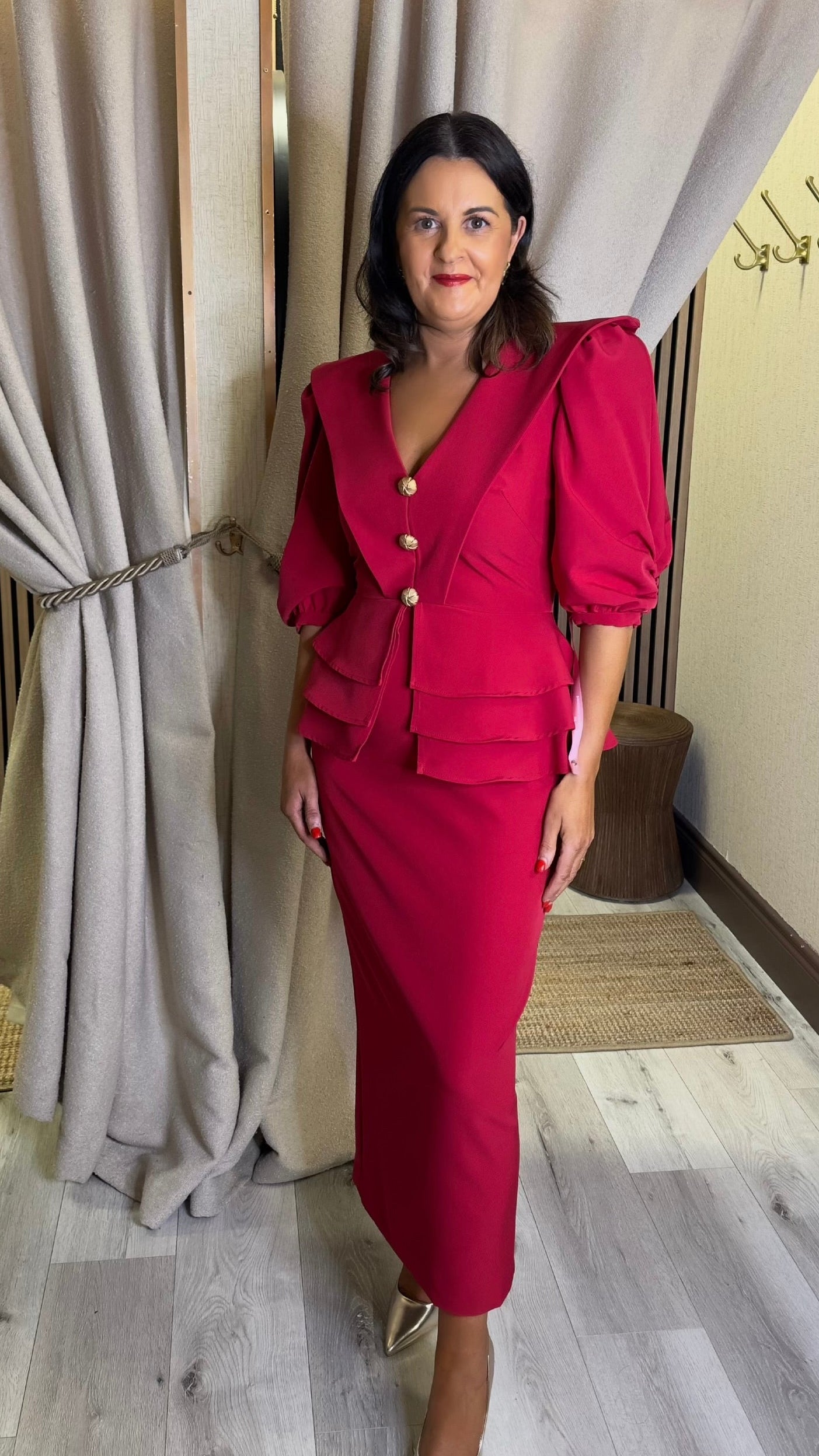 Lavish Cherry Red Peplum Dress