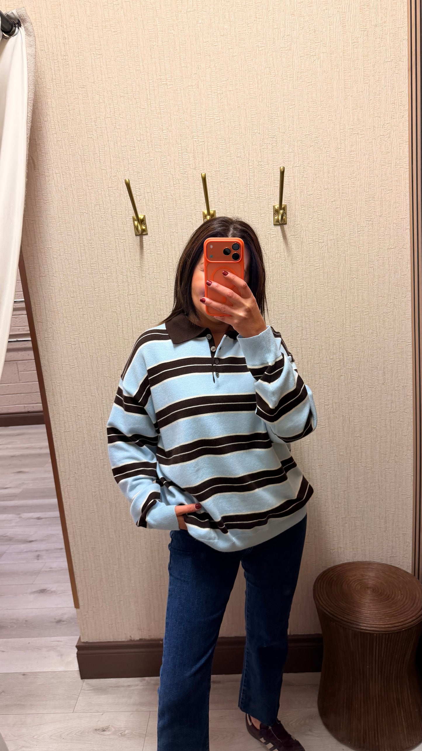 Blue & Brown Striped Polo